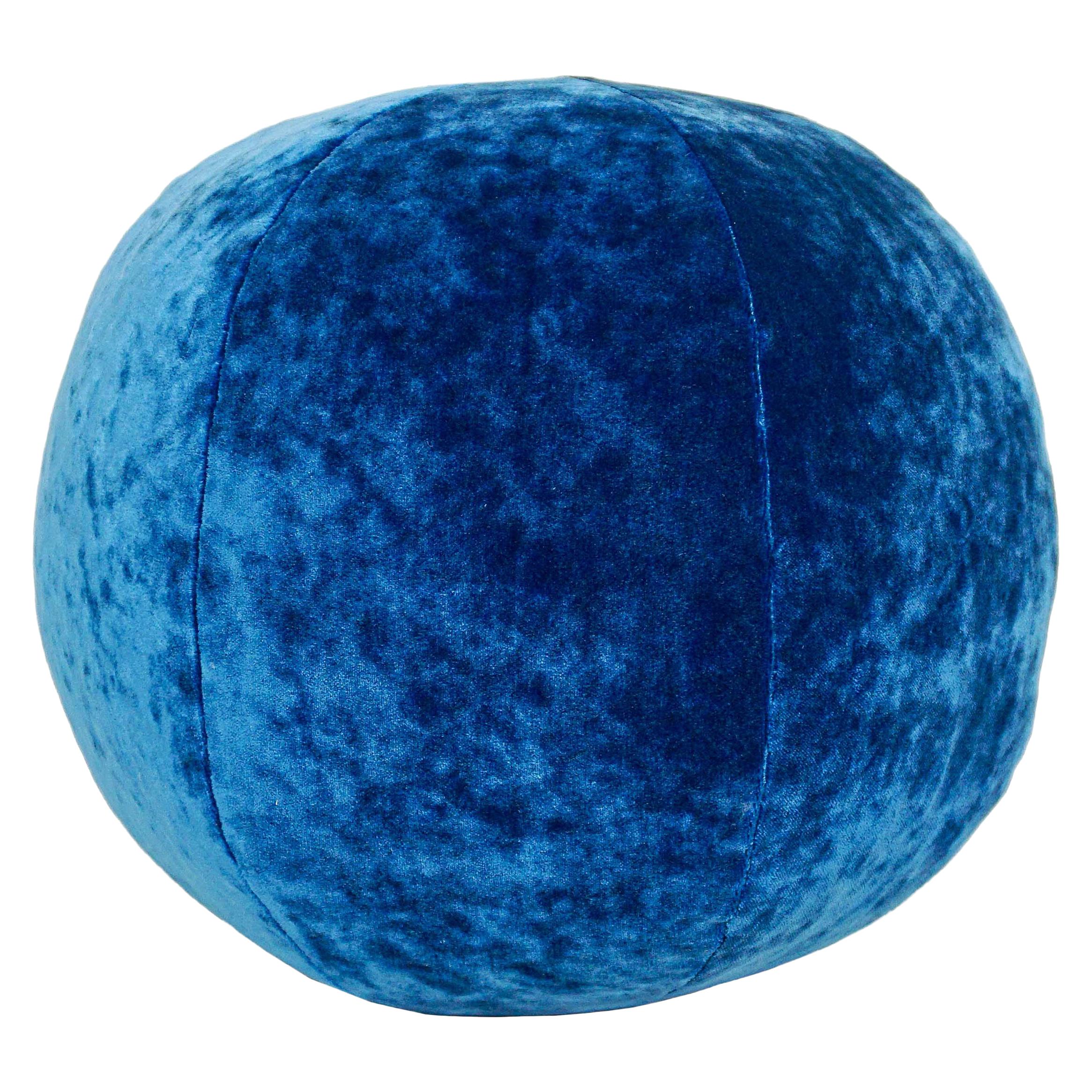 Electric Blue Crushed Velvet Ball Pillow For Sale