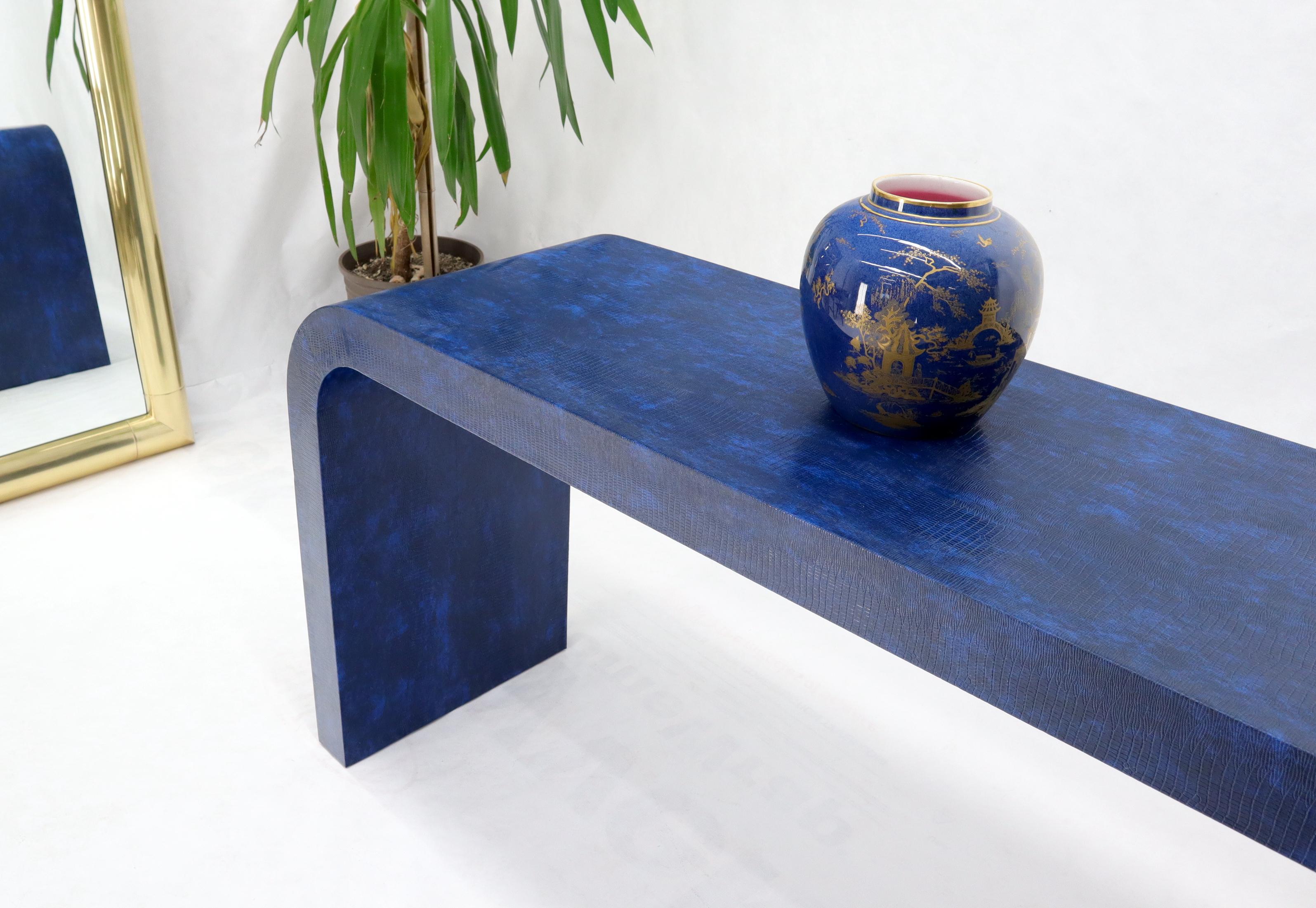 Electric Blue Faux Snake Skin C-Shape Console Sofa Table In Good Condition In Rockaway, NJ