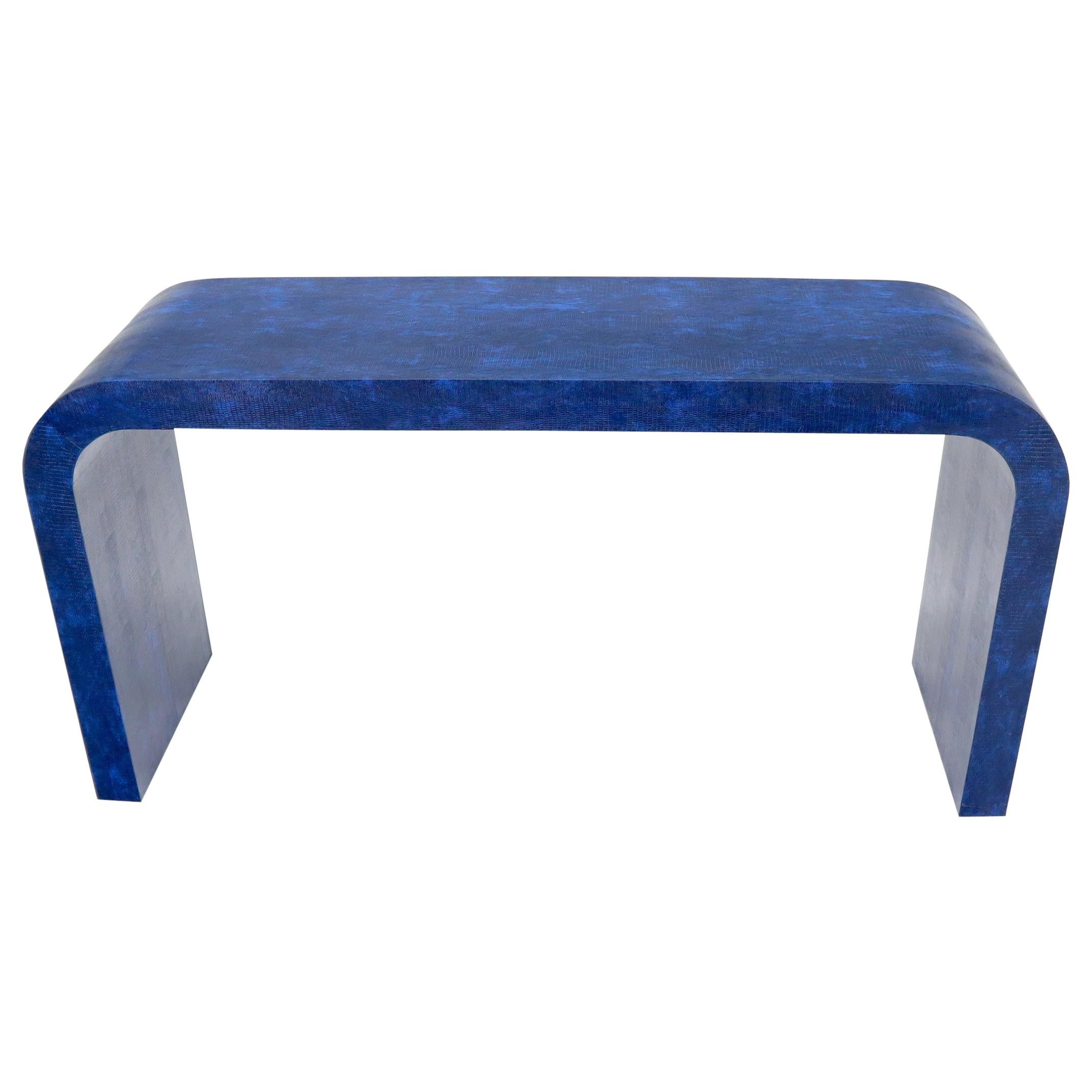 Electric Blue Faux Snake Skin C-Shape Console Sofa Table