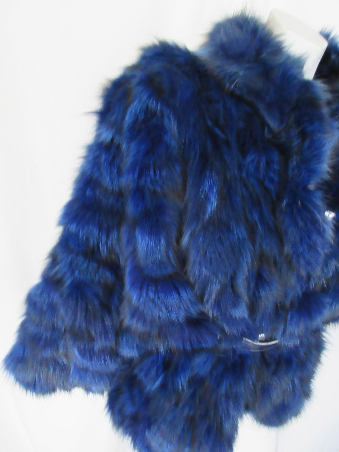 Electric Blue Fox Fur Jacket For Sale 6