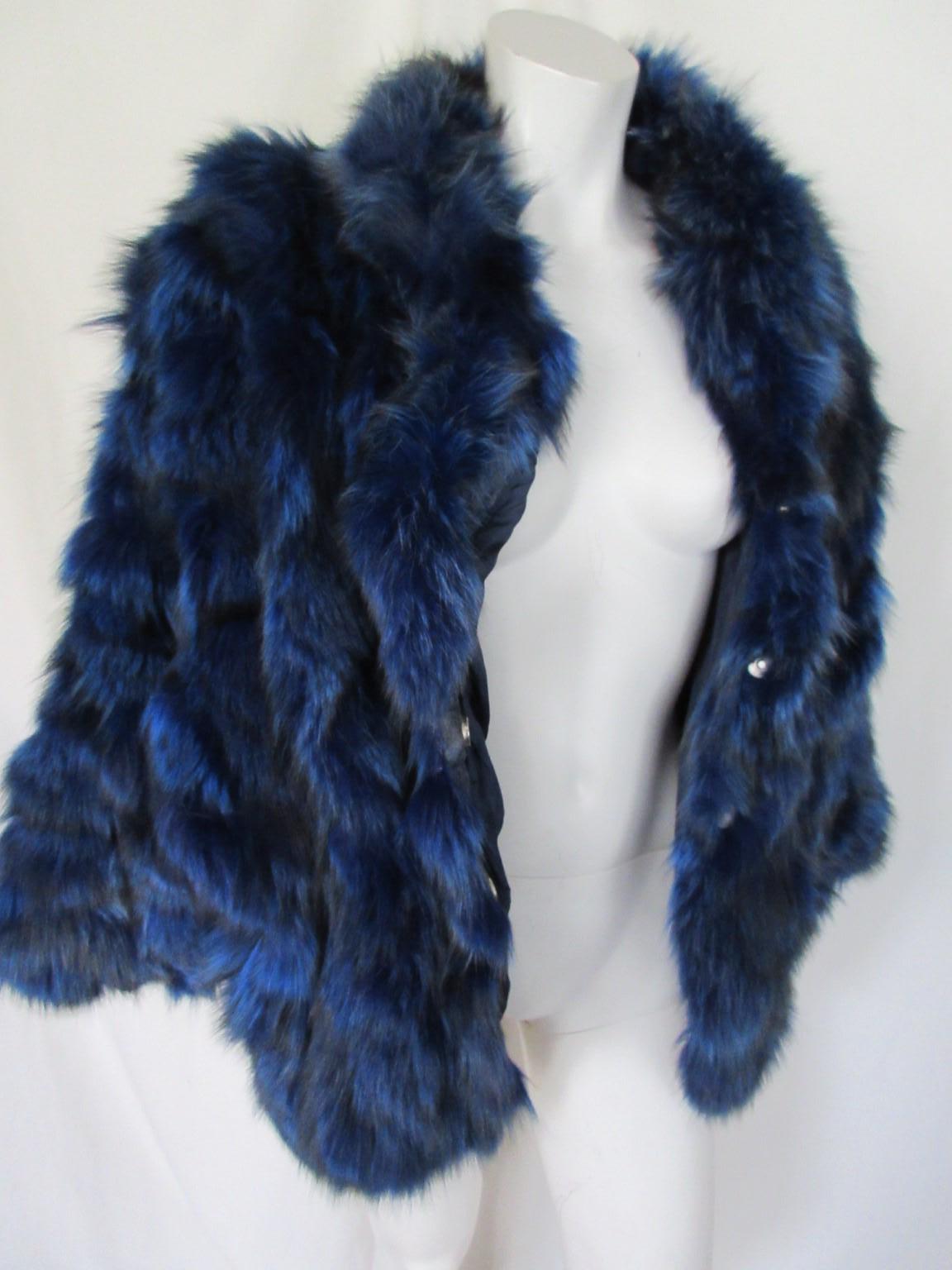 Electric Blue Fox Fur Jacket For Sale 1
