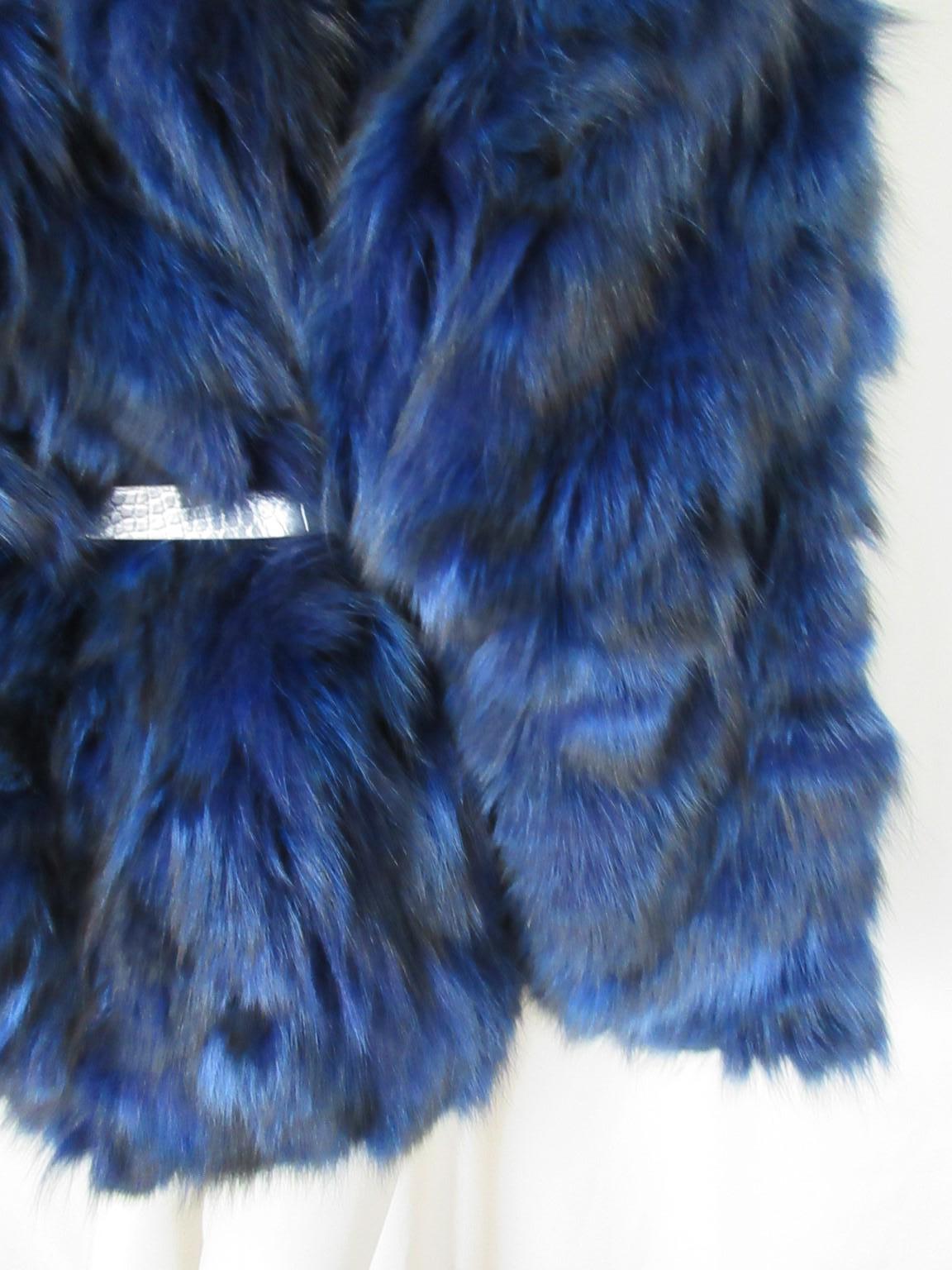 Electric Blue Fox Fur Jacket For Sale 2