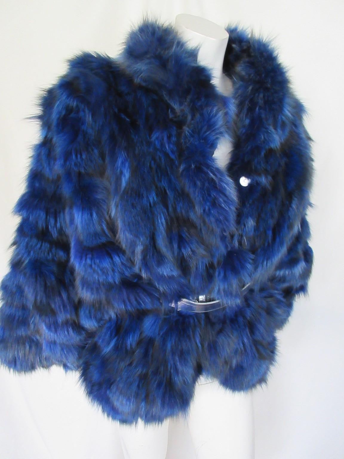 Electric Blue Fox Fur Jacket For Sale 3
