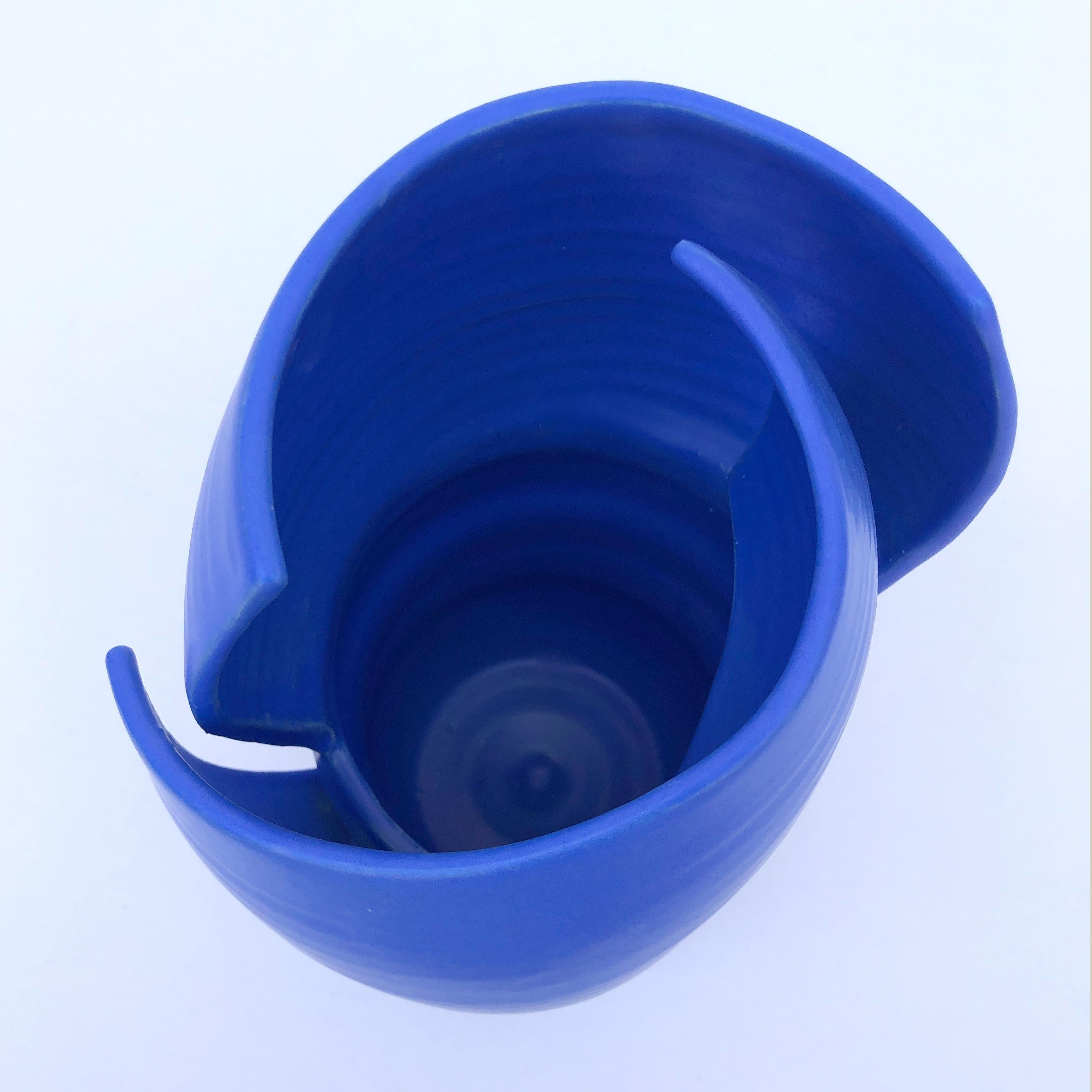 Fired Electric Blue Helix Vase Handmade in Barcelona by Niho Ceramics For Sale