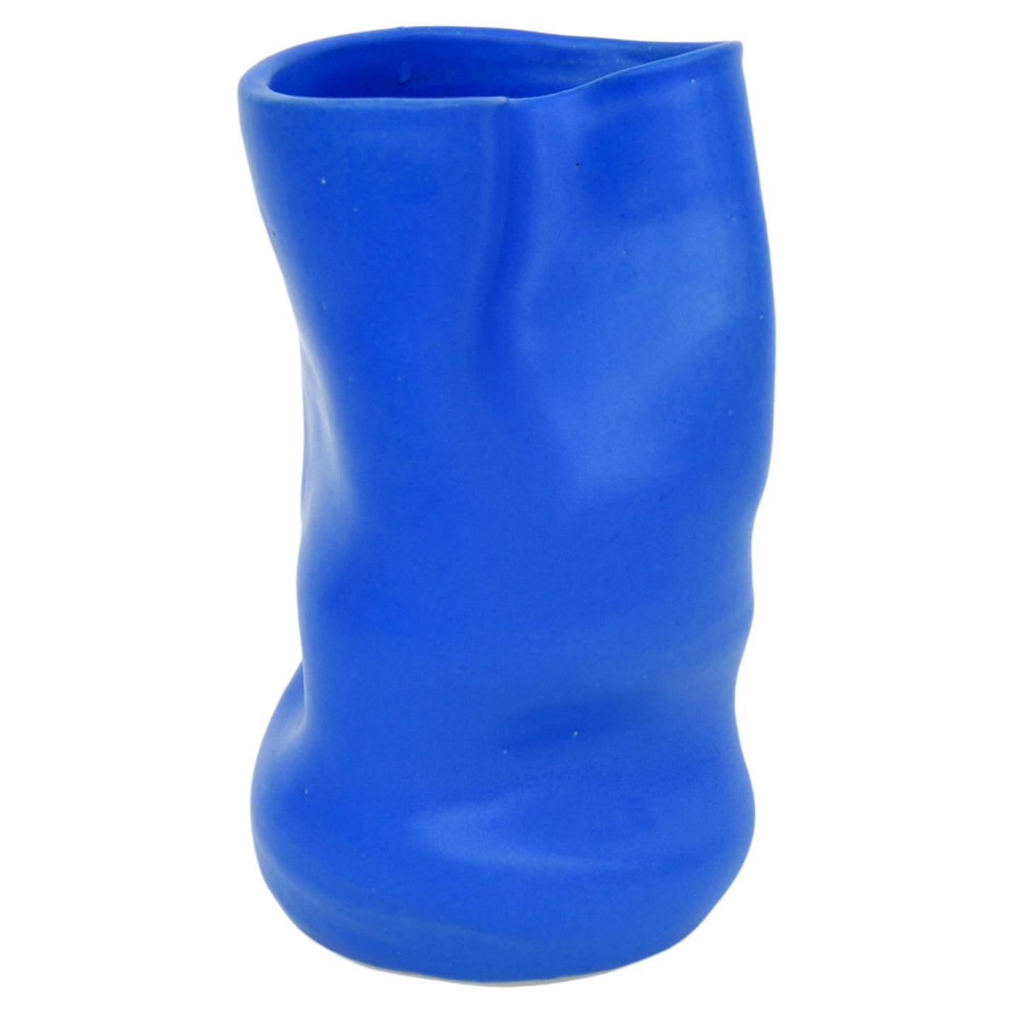 Electric Blue Helix Vase Handmade in Barcelona by Niho Ceramics For Sale