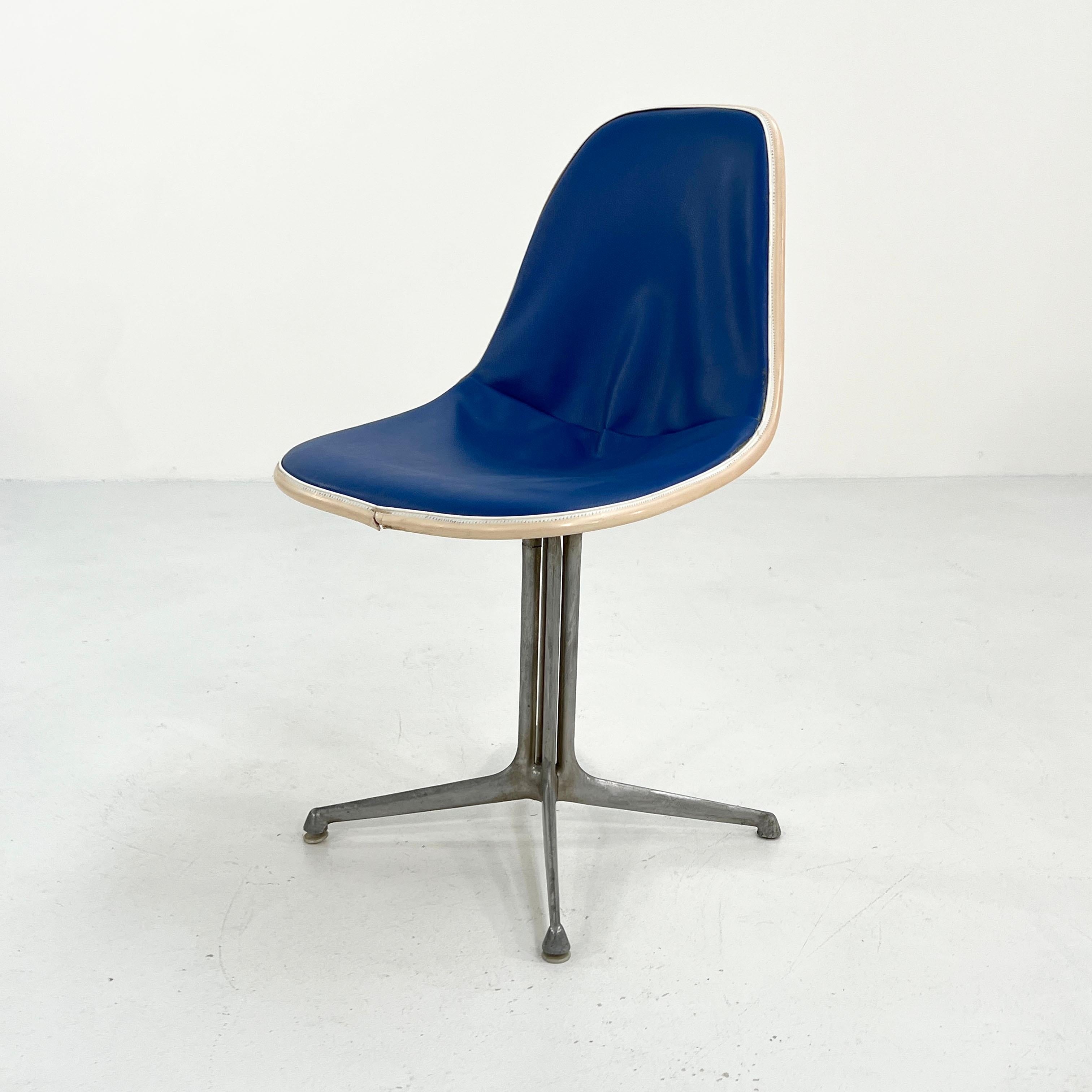 Designer - Charles and Ray Eames
Producer - Herman Miller
Model - La Fonda Dining Chairs
Design Period - Sixties
Measurements - Width 47 cm x Depth 46 cm x Height 84 cm x Seat Height 45 cm
Materials - Fiberglass, metal, leatherette 
Color -