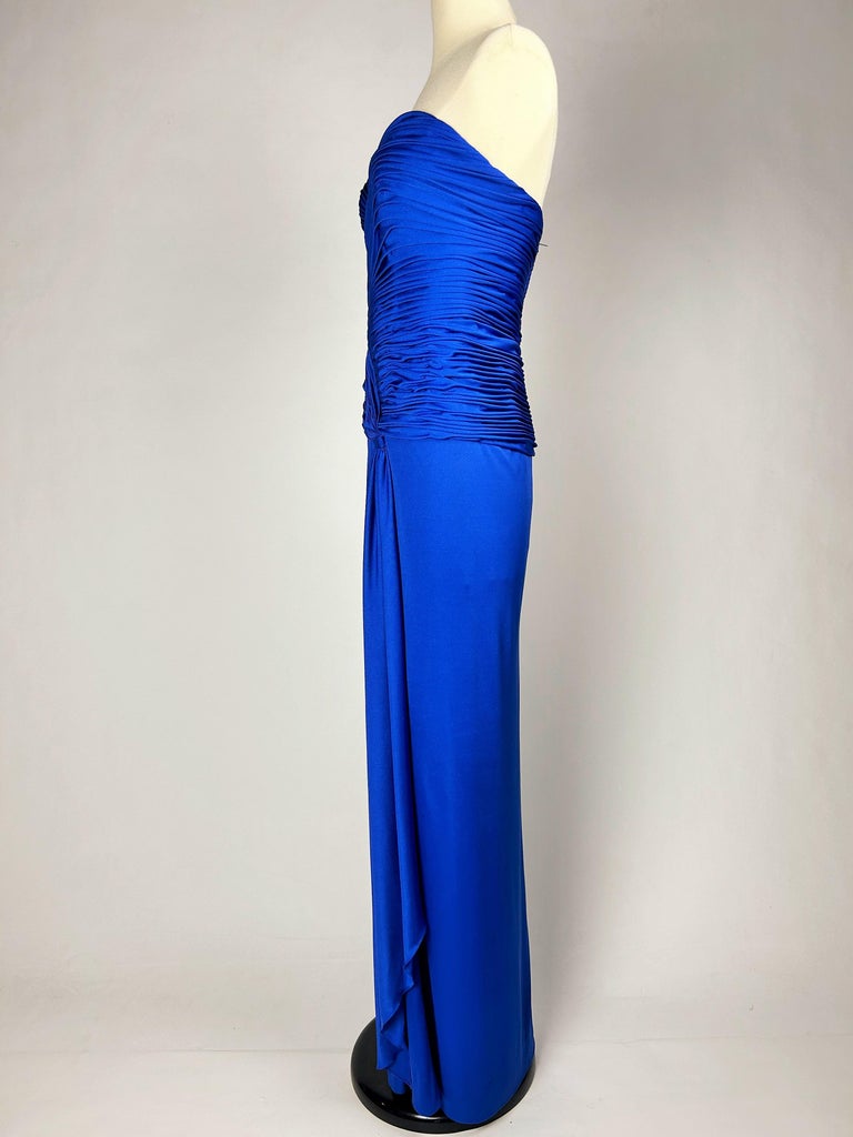 strapless open back dress Vintage 1990s Jessica McClintock Sapphire Blue Dress; Formal, Prom Gow   Da-Sebra Vintage