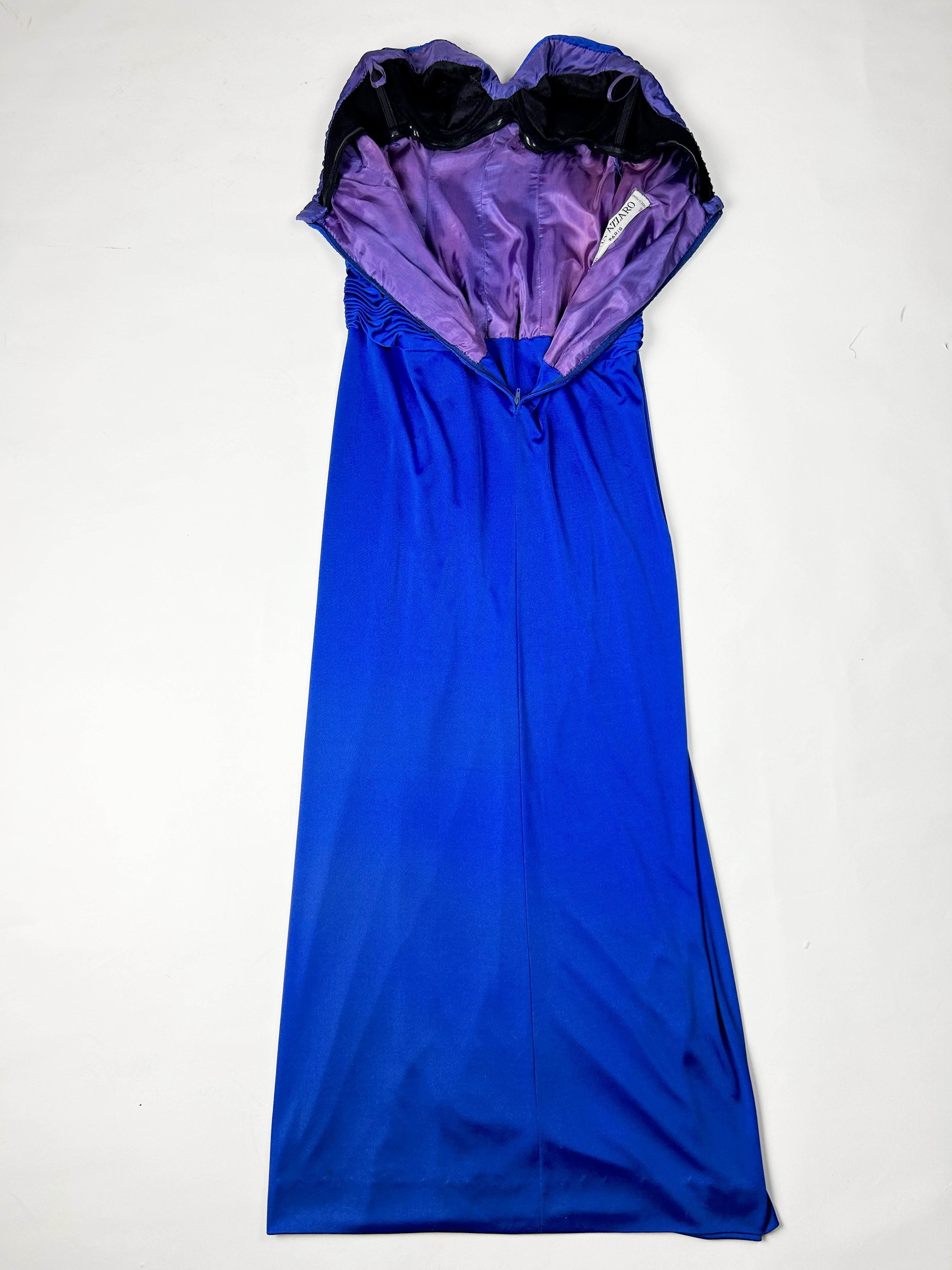 Blue Electric blue lycra jersey evening dress by Loris Azzaro Couture Circa 1980 For Sale
