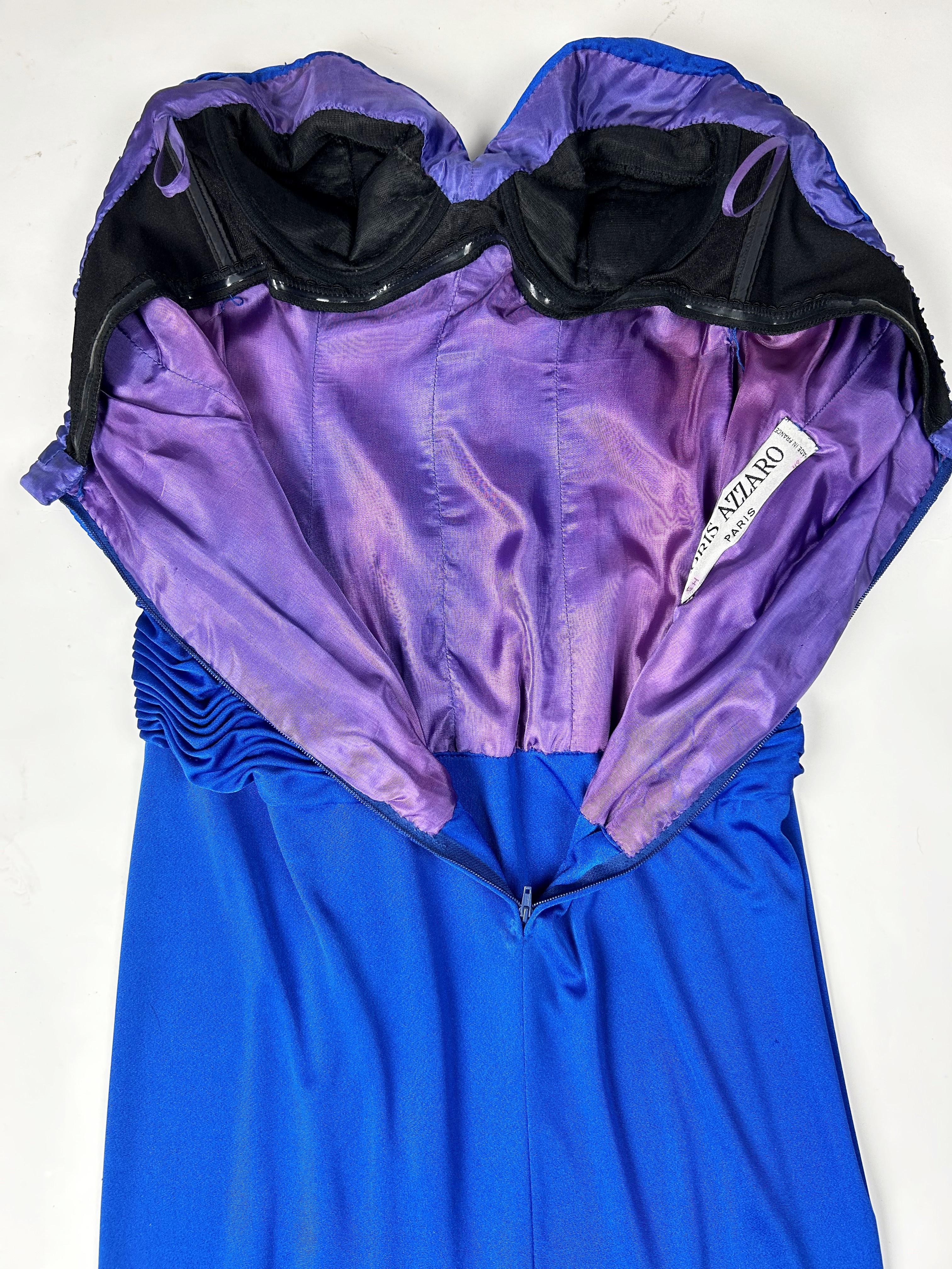 Electric blue lycra jersey evening dress by Loris Azzaro Couture Circa 1980 In Good Condition For Sale In Toulon, FR