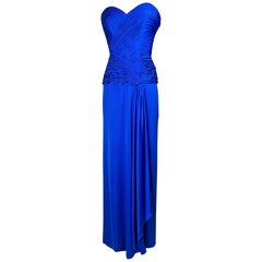 Elektrisch blaues Abendkleid aus Lycra-Jersey von Loris Azzaro Couture CIRCA 1980