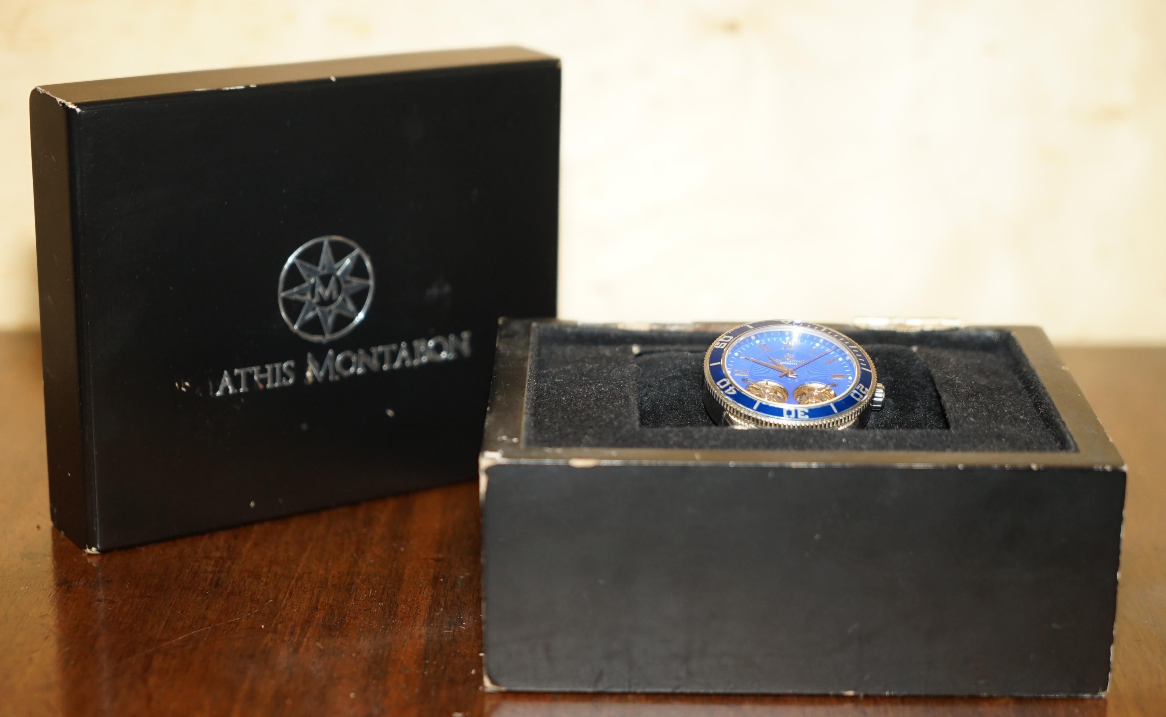 Royal House Antiques

Royal House Antiques is delighted to offer for sale this very nice designer Manthis Montabon Chronograph wristwatch 42mm RRP £1200

A good looking and decorative men’s watch with electric blue face and stainless steel