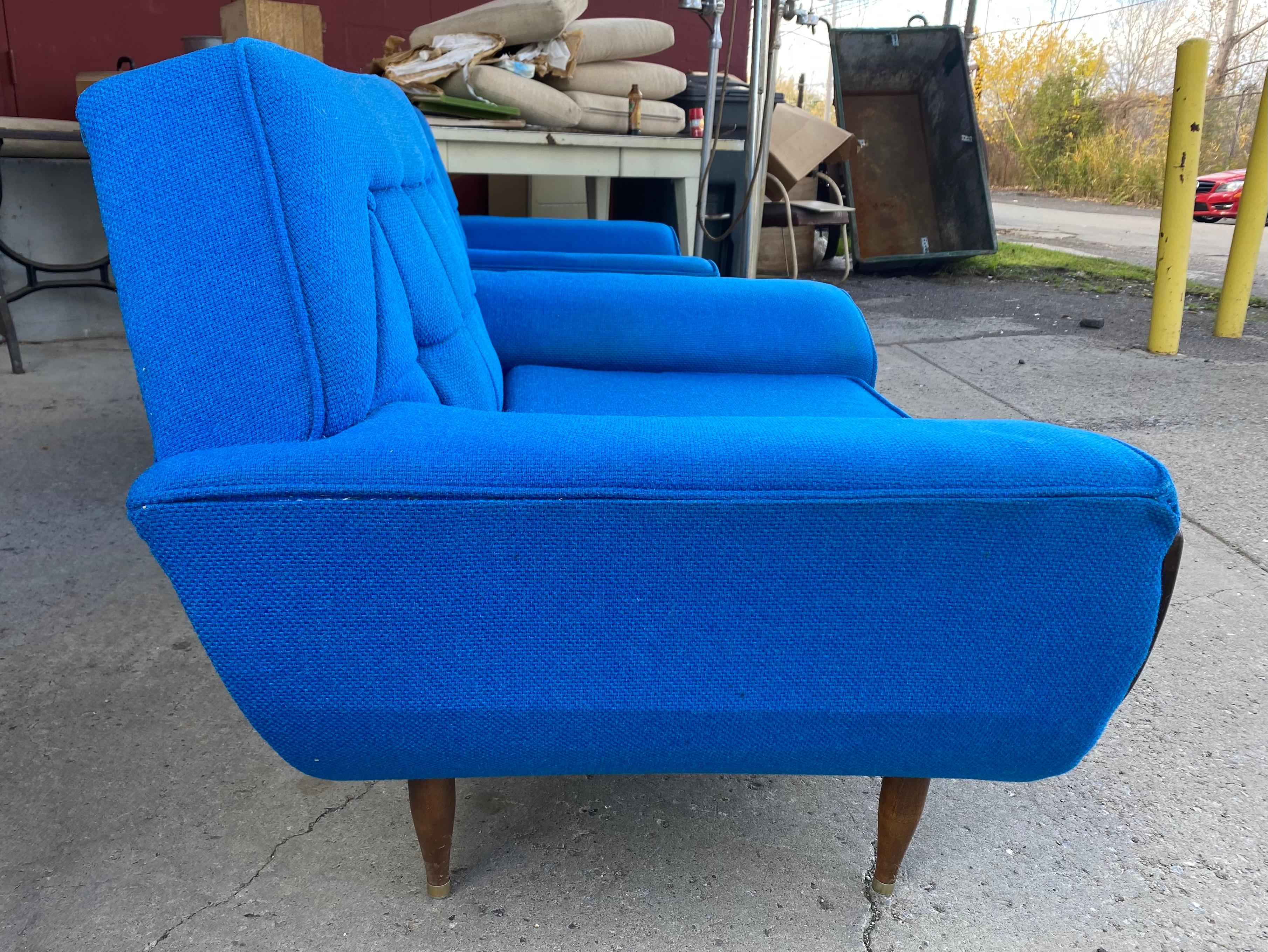 American Electric Blue Mid-Century Modern 3 Pc. Living Room Suite, After Adrian Pearsall