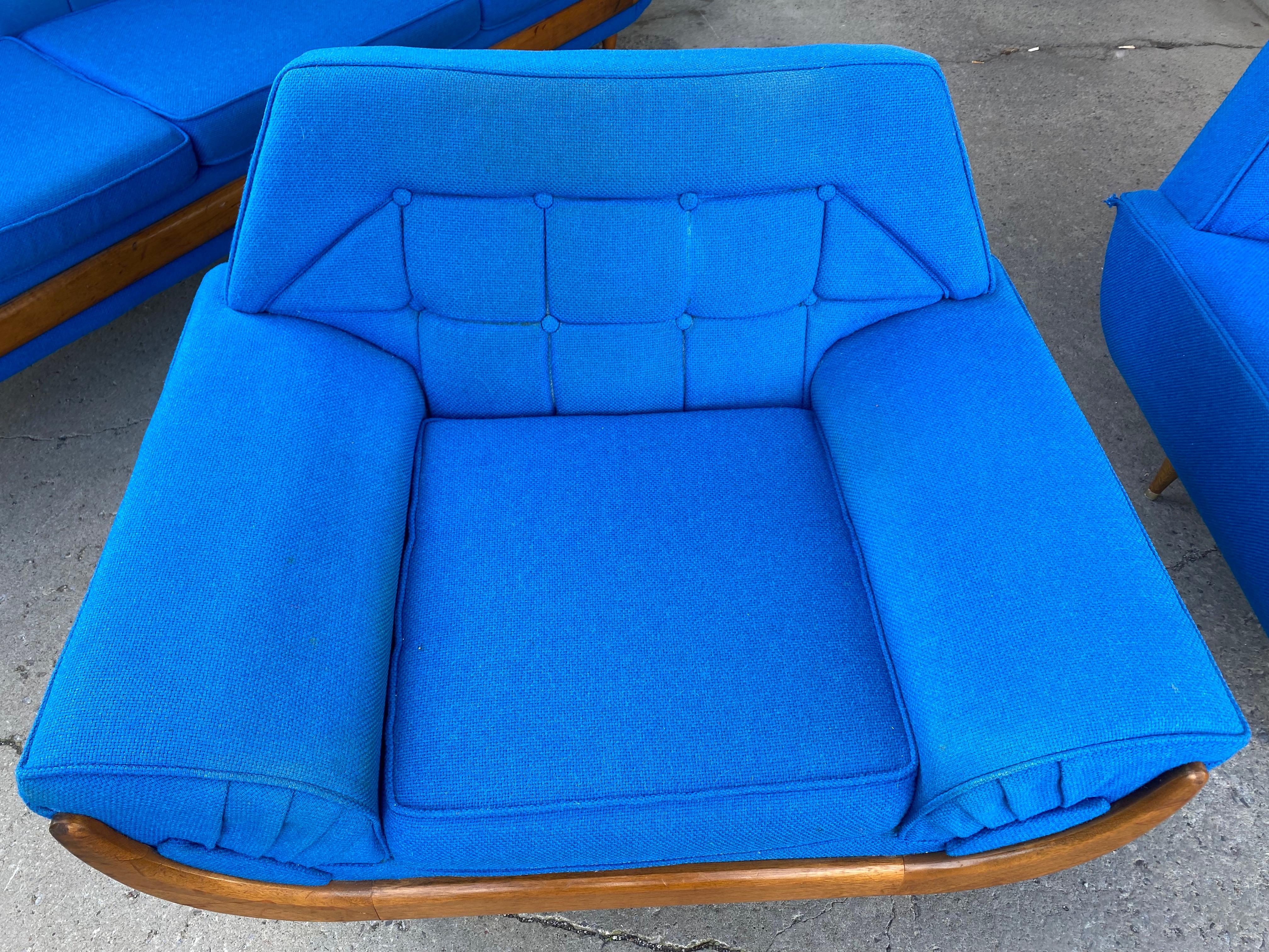 Mid-20th Century Electric Blue Mid-Century Modern 3 Pc. Living Room Suite, After Adrian Pearsall