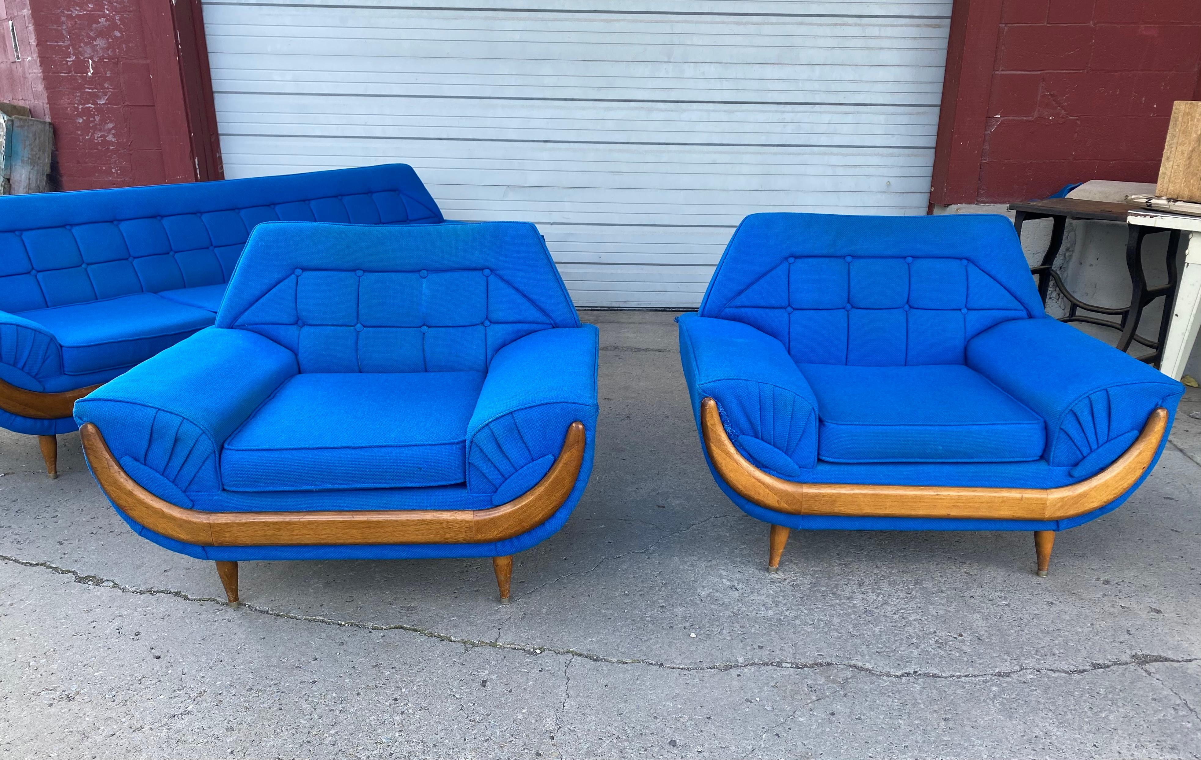 Electric Blue Mid-Century Modern 3 Pc. Living Room Suite, After Adrian Pearsall 1