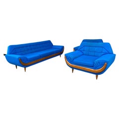 Electric Blue Mid-Century Modern 3 Pc. Living Room Suite, After Adrian Pearsall