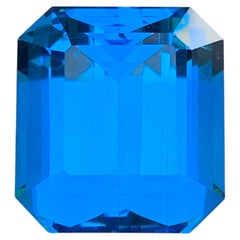 Electric Blue Natural Topaz 15.40 Carat Emerald Cut Loose Gemstone for Ring