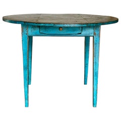 Antique Electric Blue Painted Round Table with Zinc Top