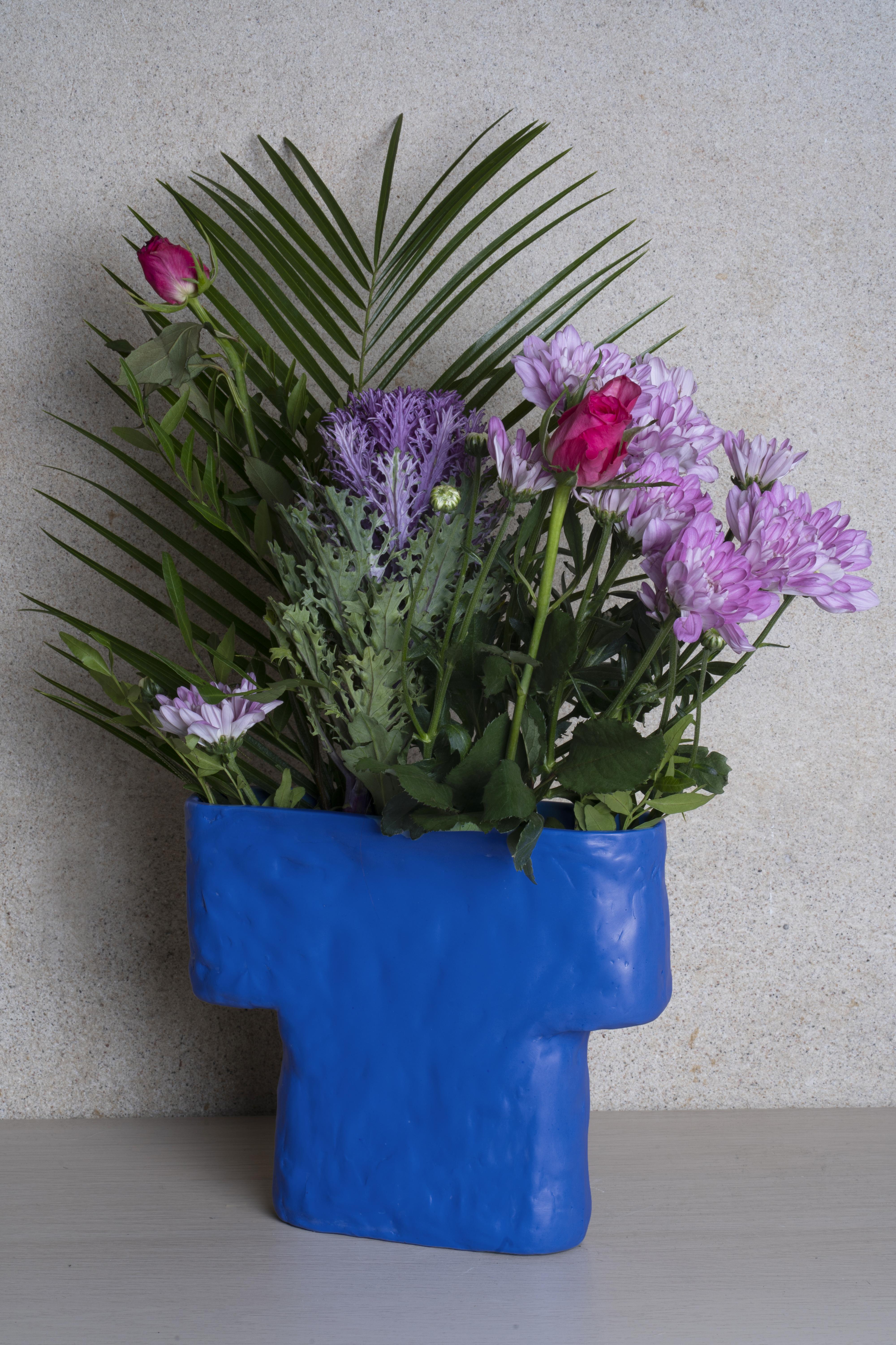 Scandinavian Modern Electric Blue Porcelain Pillar Vase For Sale