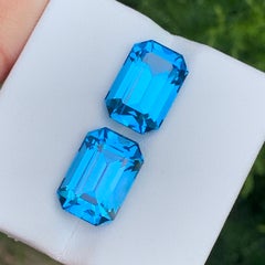 Electric Blue Topaz Pair  Emerald Cut Loose Faceted Electric Blue Gemstone Pair