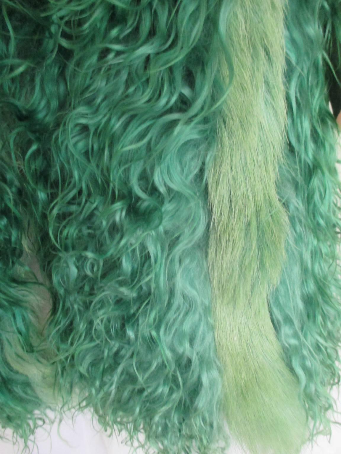 Electric Green Sleeveless Mongolian Lamb Fur Vest For Sale 3