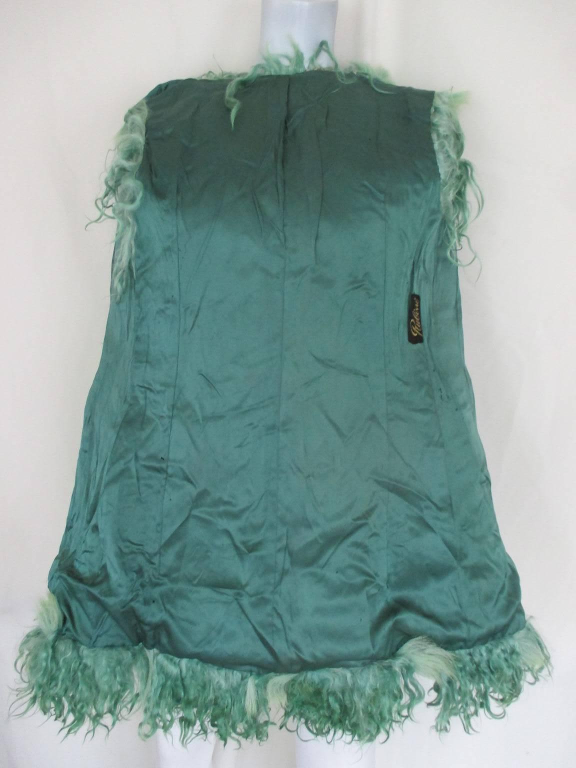 Women's or Men's Electric Green Sleeveless Mongolian Lamb Fur Vest For Sale
