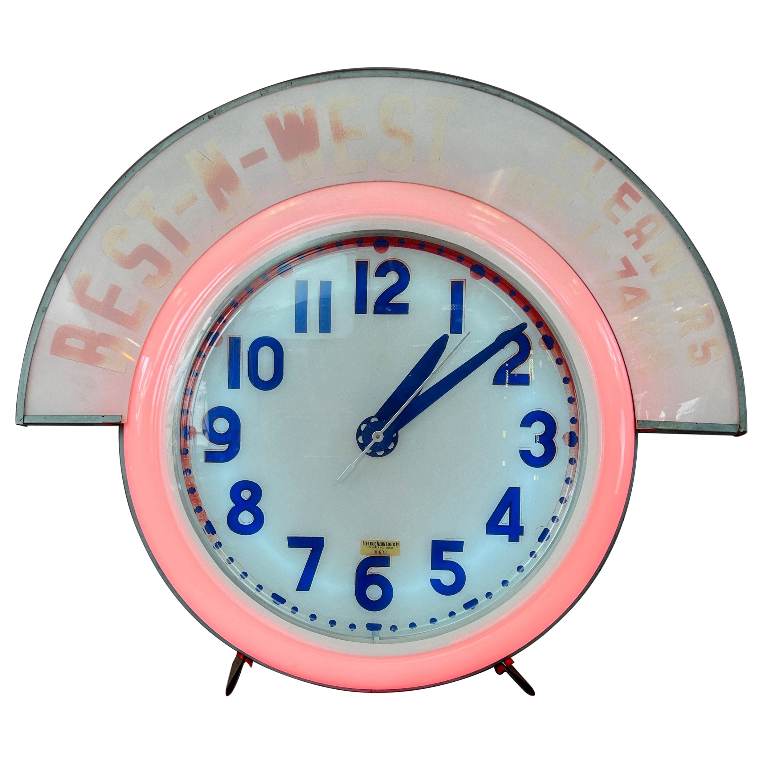 Elektrische Neonuhr Co. Extragroße Neonuhr mit Werbemarquee, 1940er Jahre