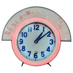 Electric Neon Clock Co. Extra-Large Neon Clock with Advertising Marquee, 1940s