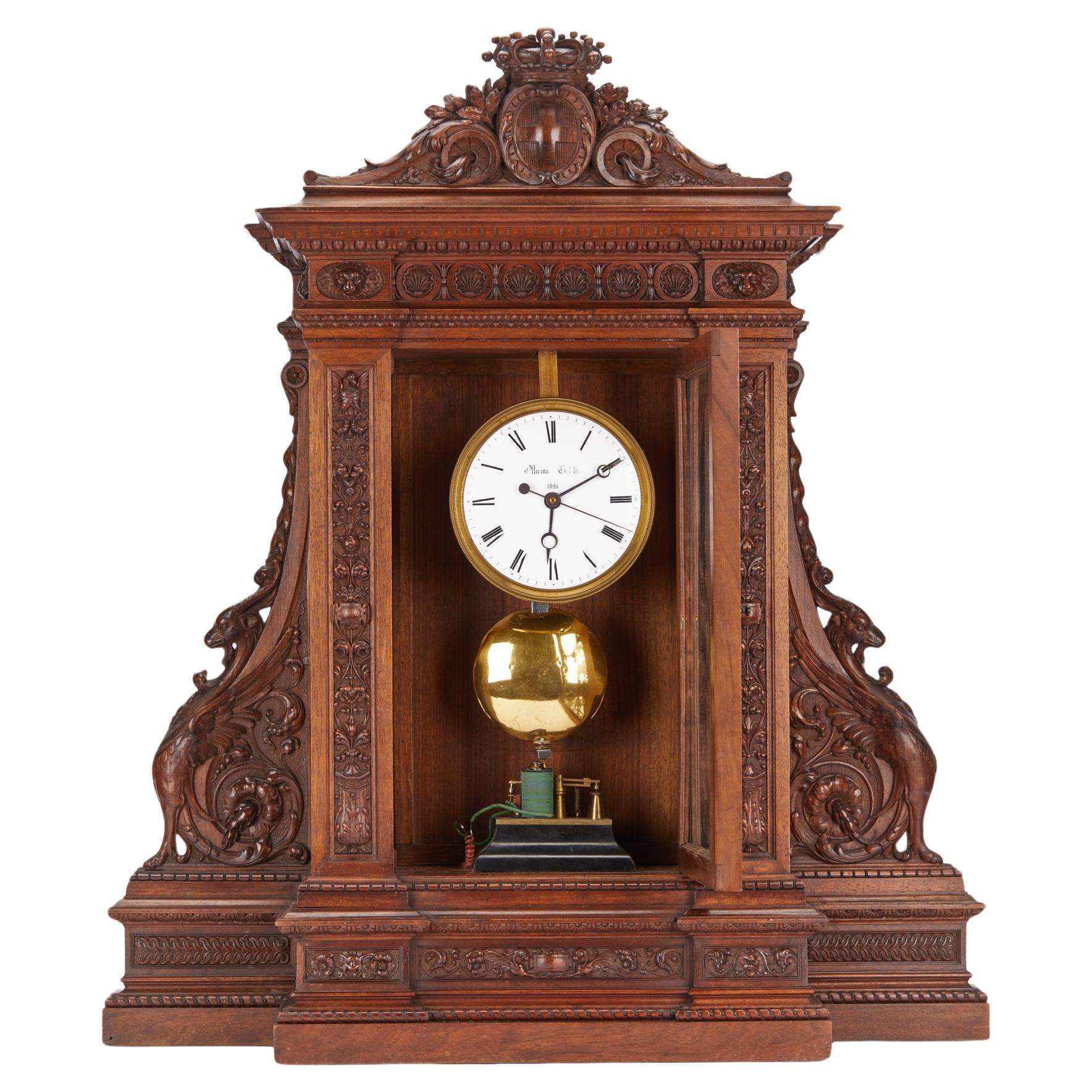 Electric oak mantel clock by Matthias Hipp For Sale
