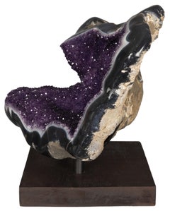 Electric Purple Amethyst Surrounded by White Quartz and Dark Blue/Grey Agate