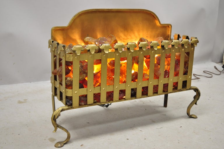 Electric Rotating Motion Faux Fire Flame Lighted Wrought Iron Fireplace ...