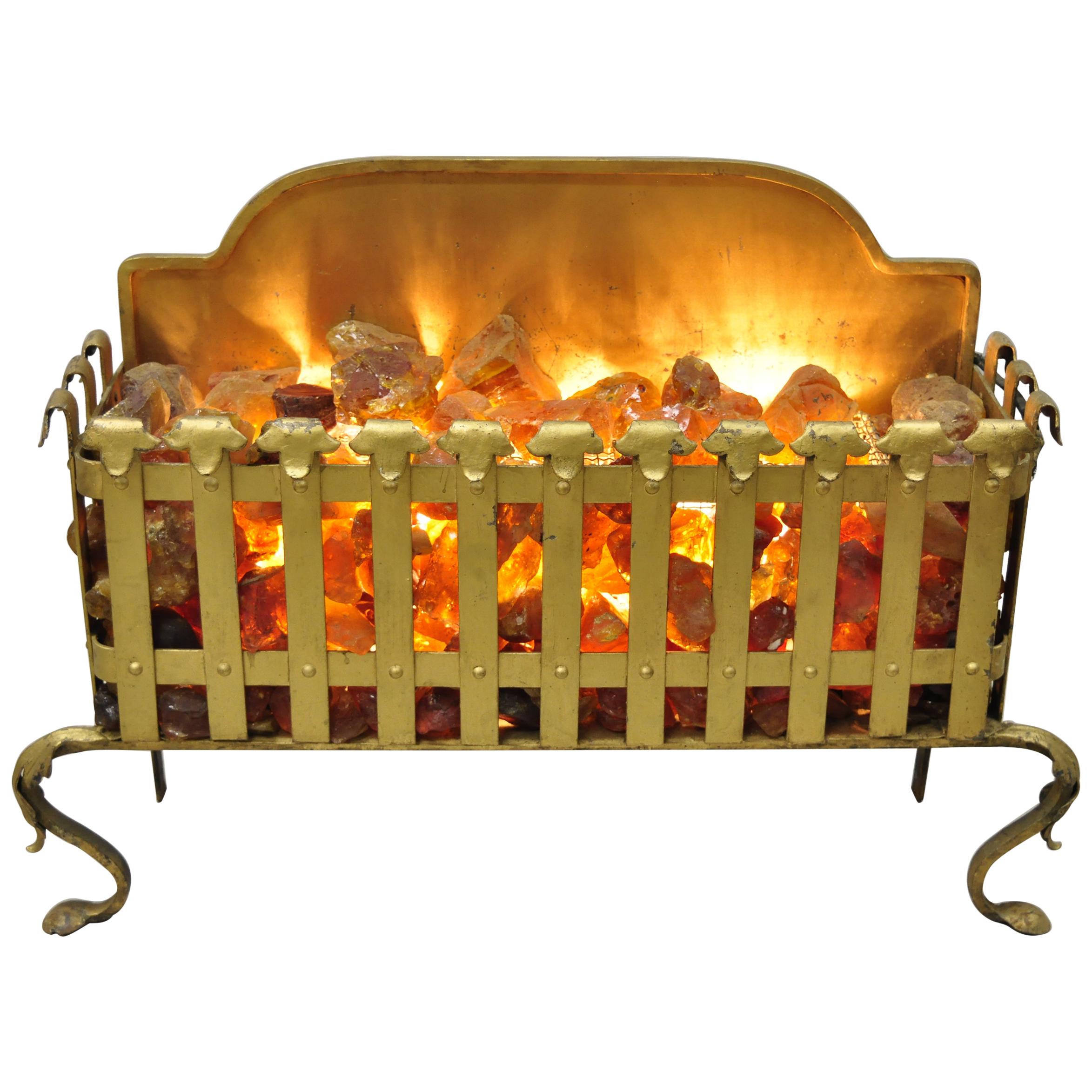 Electric Rotating Motion Faux Fire Flame Lighted Wrought Iron Fireplace Stand