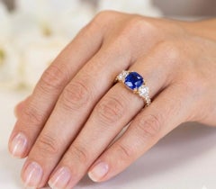 Electric Royal Blue 2.67ct Sapphire Diamond Ring No Heat AGTA Kashmir Hue
