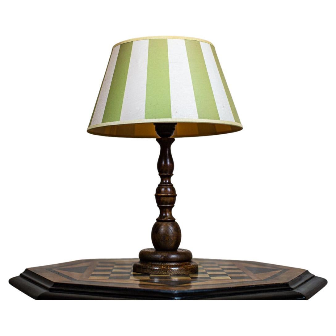 Electric Table Lamp From the Late 20th Century with Green-White Shade For Sale