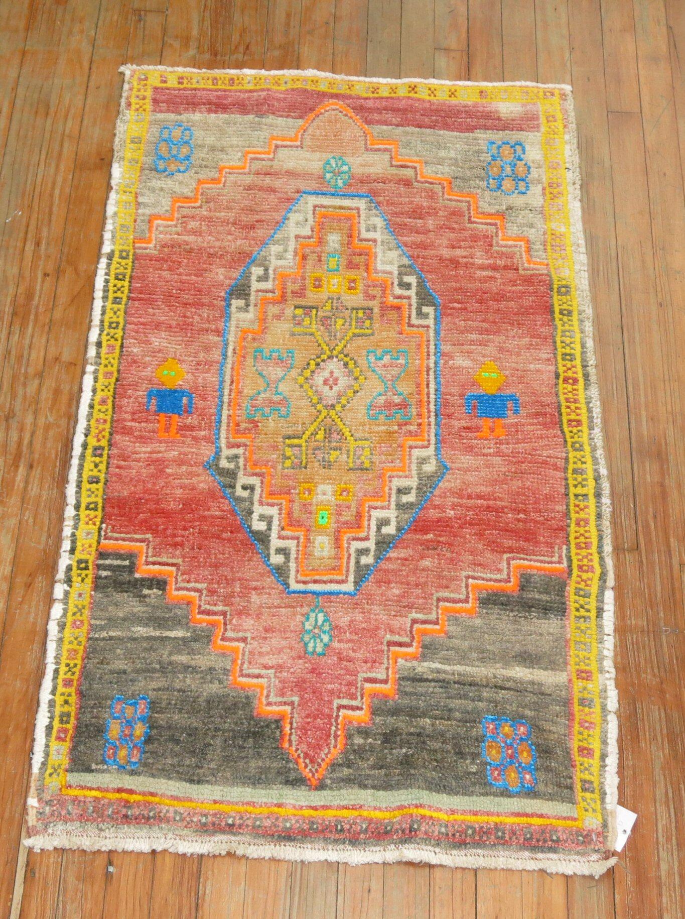 Futurist Electric Vintage Turkish Anatolian Scatter Rug For Sale