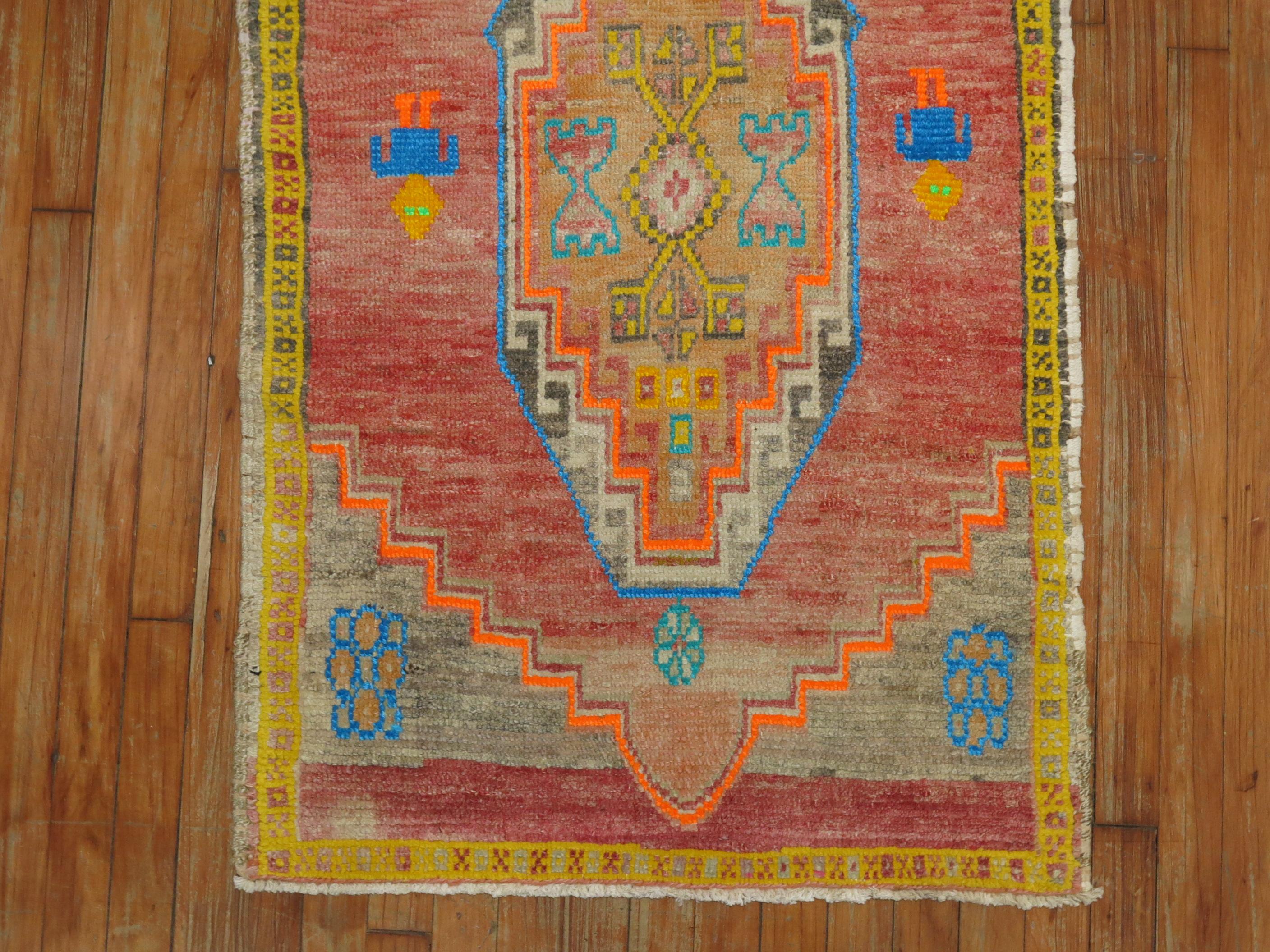 Hand-Woven Electric Vintage Turkish Anatolian Scatter Rug For Sale