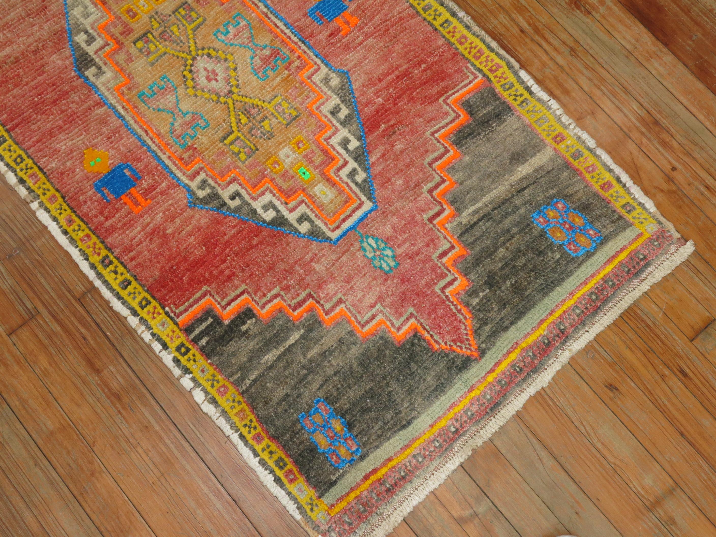 20th Century Electric Vintage Turkish Anatolian Scatter Rug For Sale