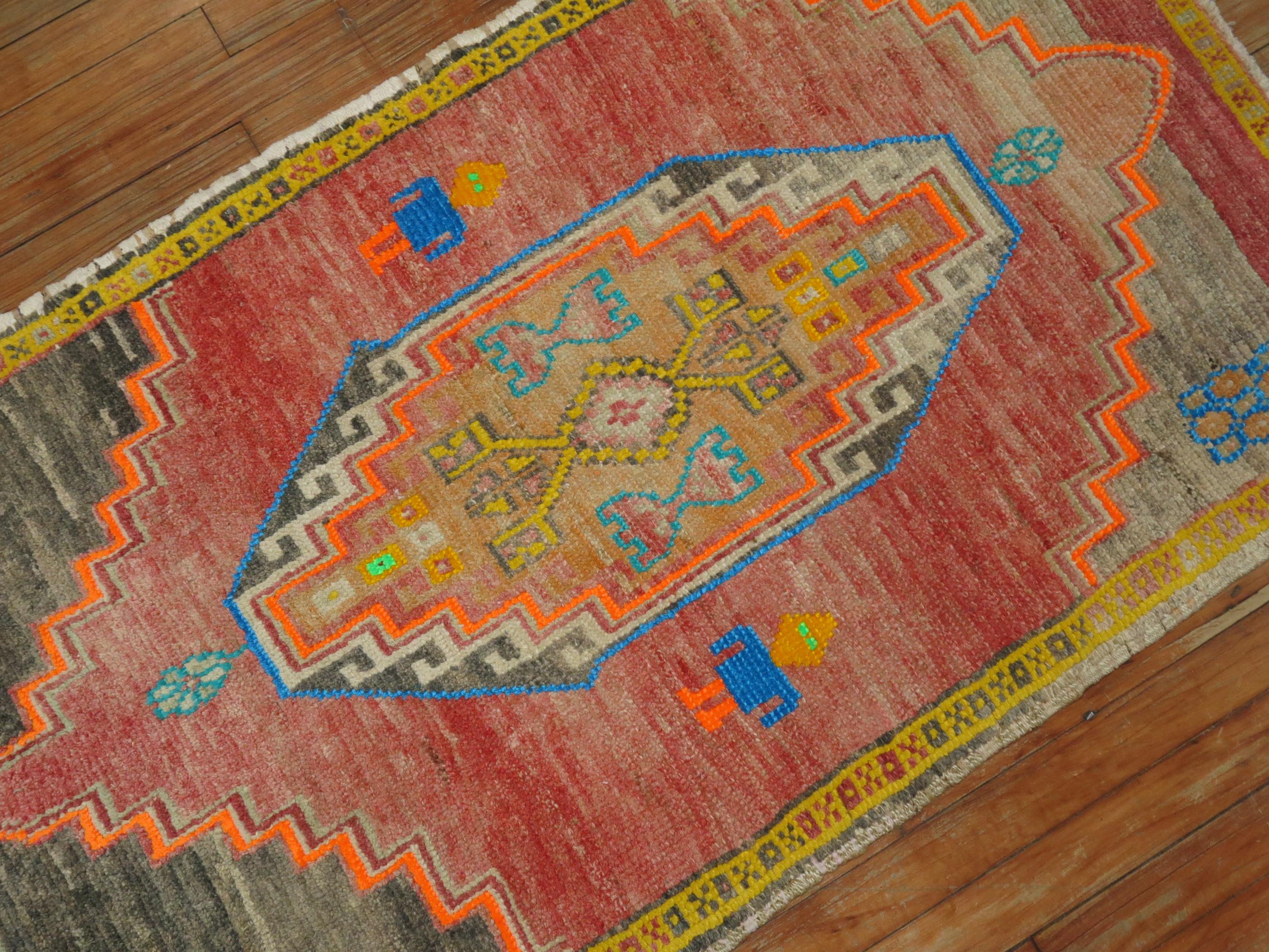Wool Electric Vintage Turkish Anatolian Scatter Rug For Sale