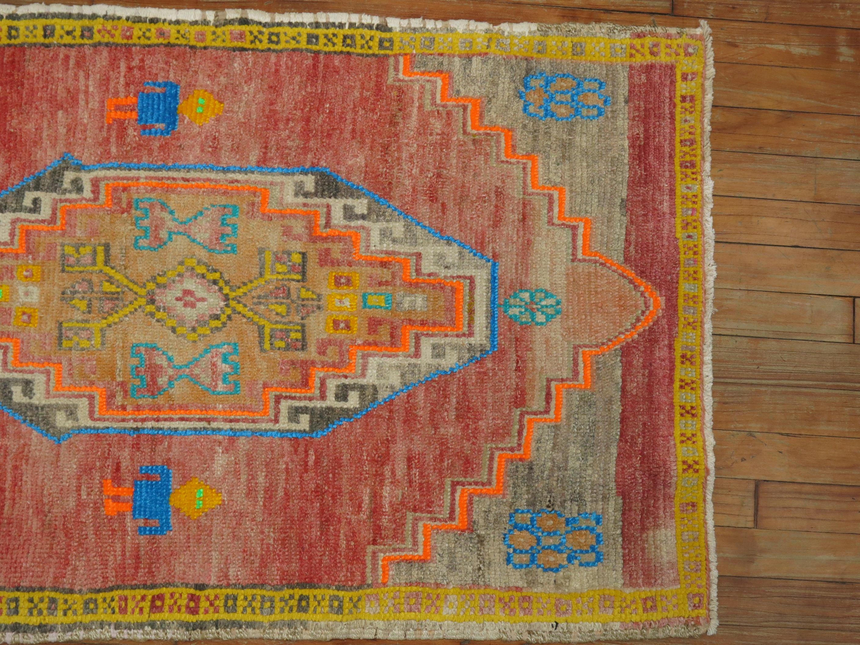 Electric Vintage Turkish Anatolian Scatter Rug For Sale 1