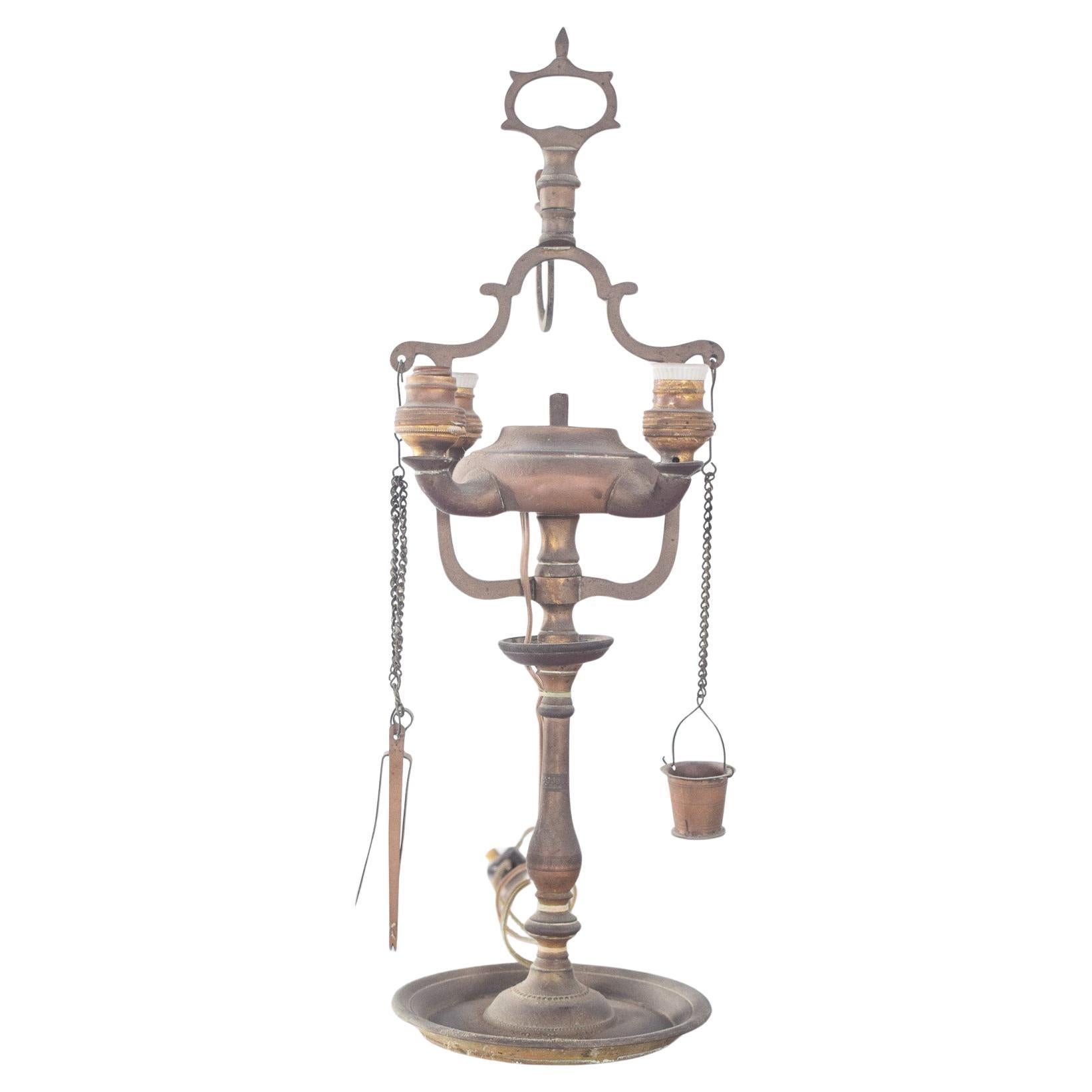 Electrified Antique Oil Lamp.