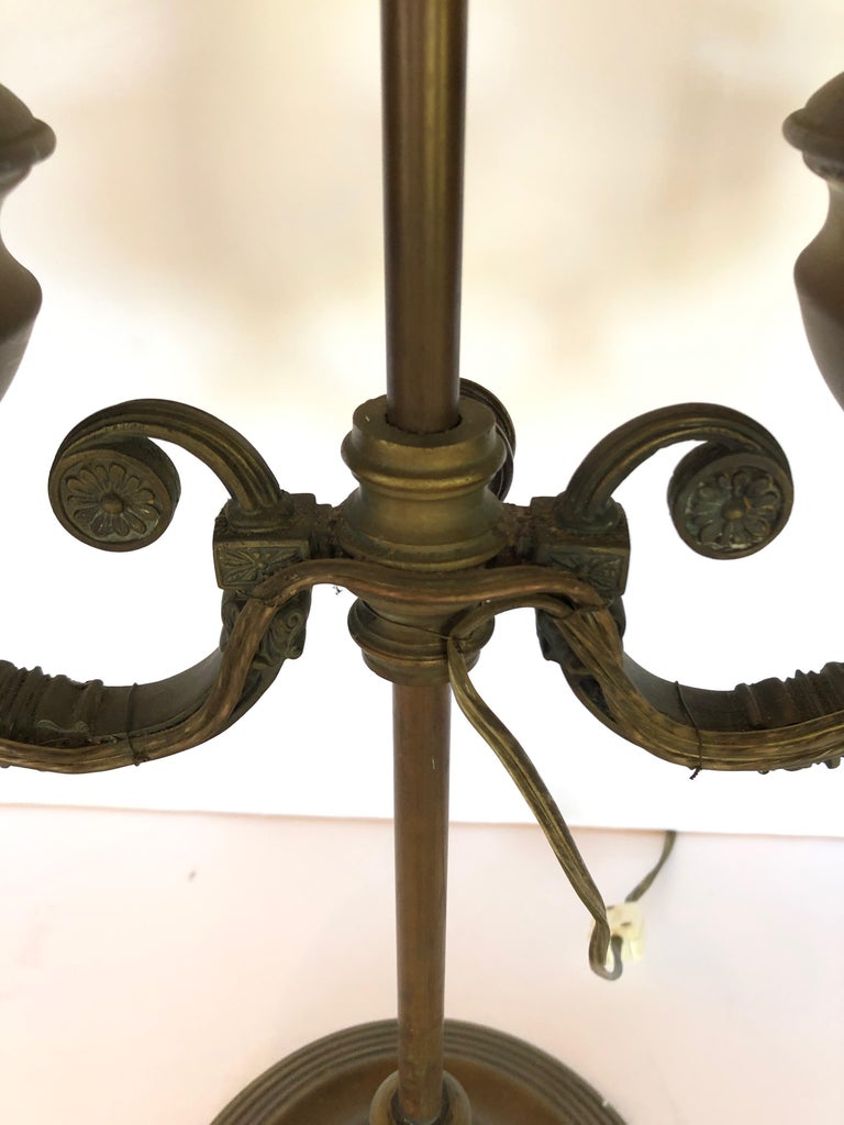 Electrified Bronze and Double Cased Green Glass Lampshade Original Oil