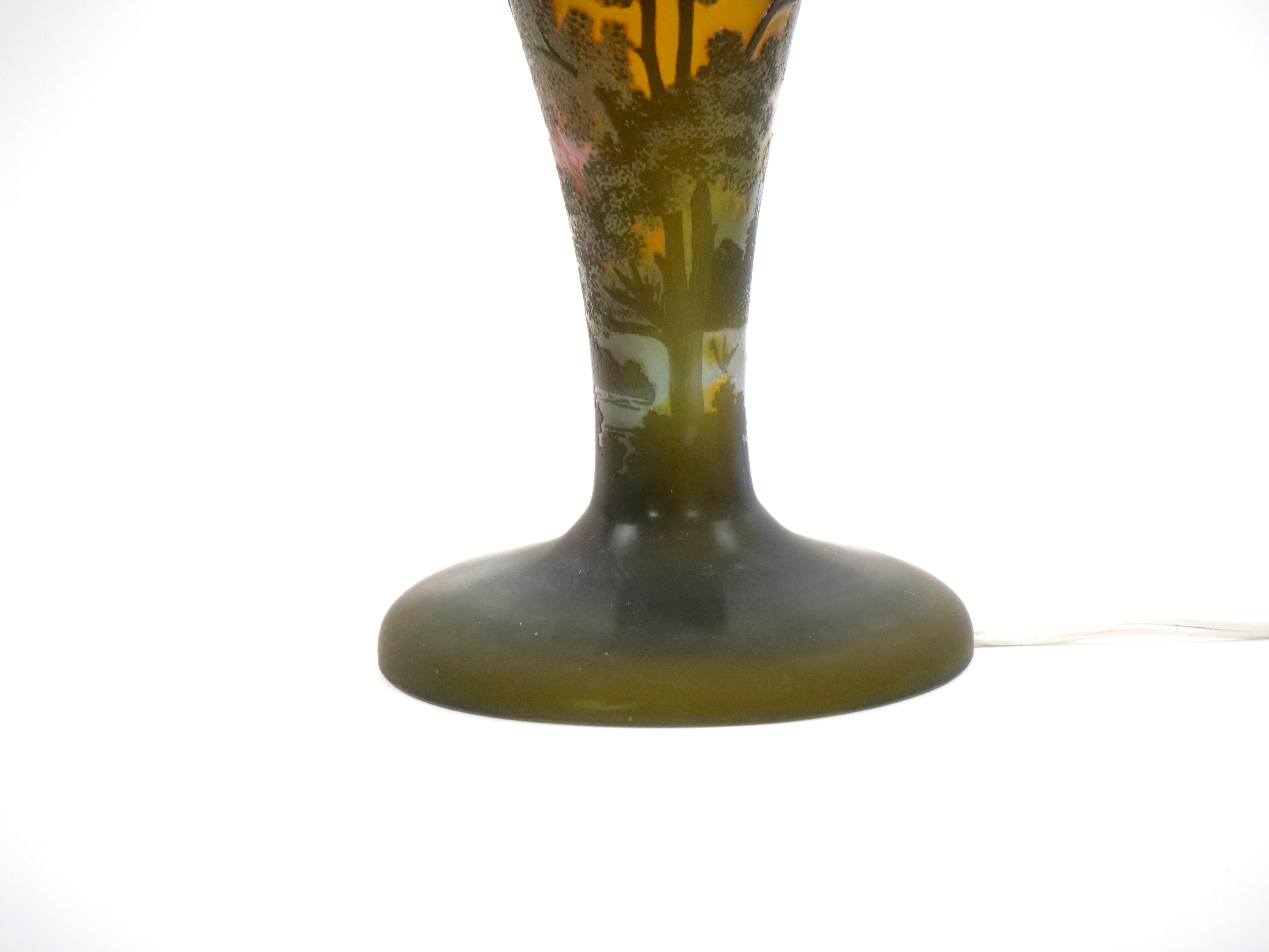 Engraved Electrified Galle Cameo Glass Art Nouveau Table Lamp For Sale