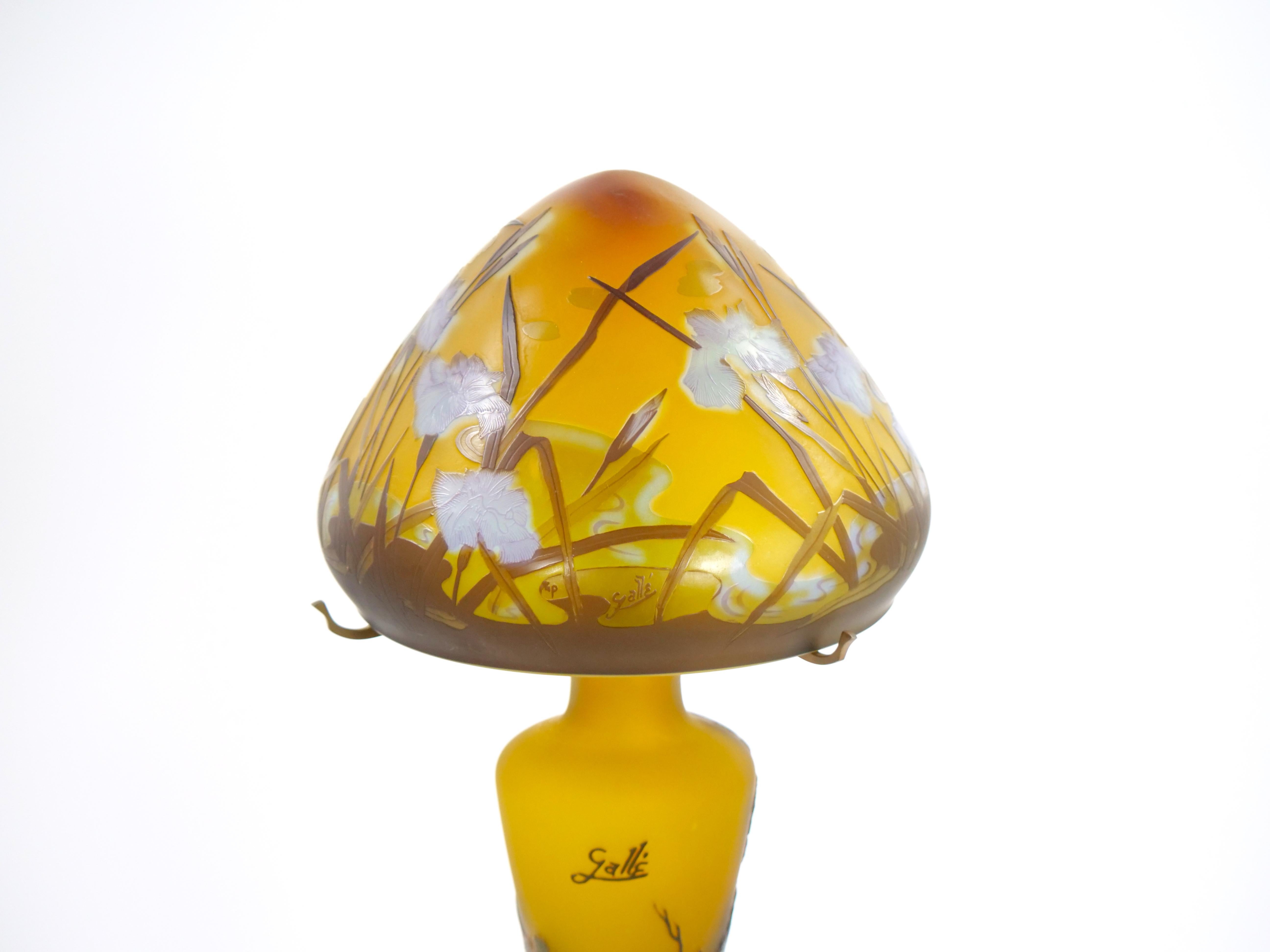 Français Lampe de table électrifiée Galle Art Glass Cameo Art Nouveau en vente