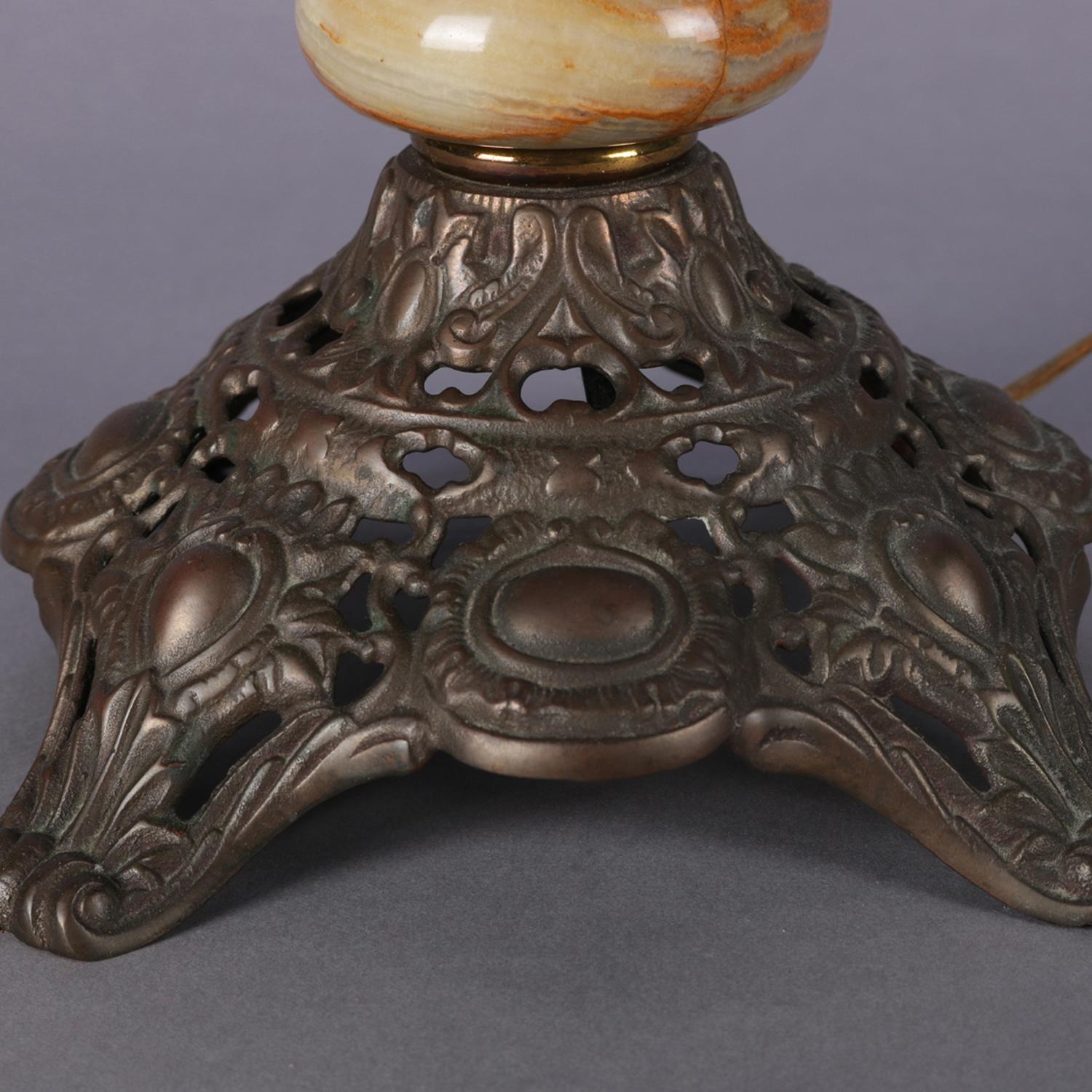 Electrified Hand Painted Brass & Onyx Gone-With-The-Wind Lamp, 19th Century 5
