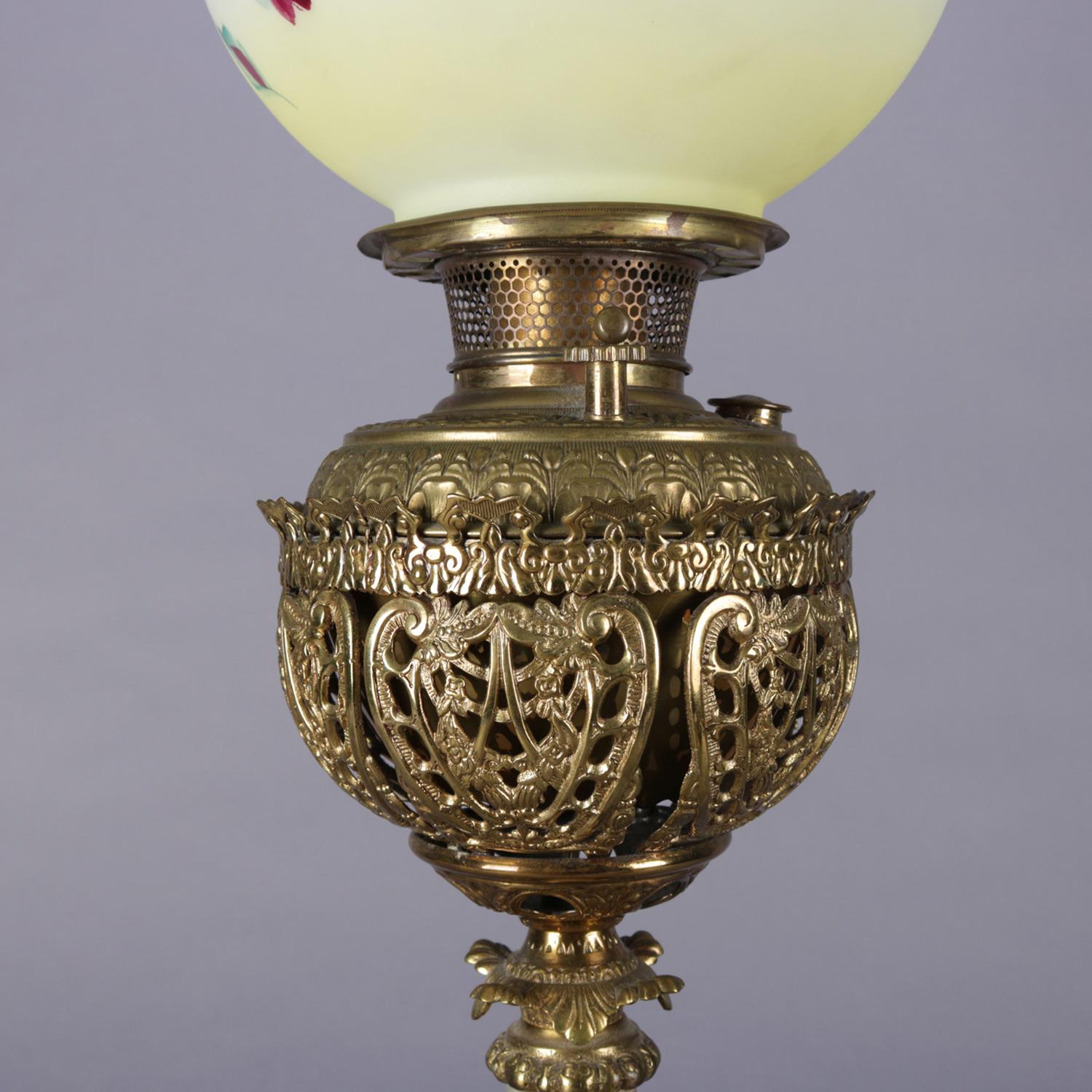 Electrified Hand Painted Brass & Onyx Gone-With-The-Wind Lamp, 19th Century 7