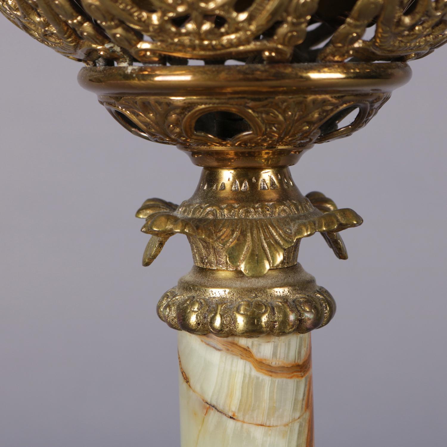 Electrified Hand Painted Brass & Onyx Gone-With-The-Wind Lamp, 19th Century 8