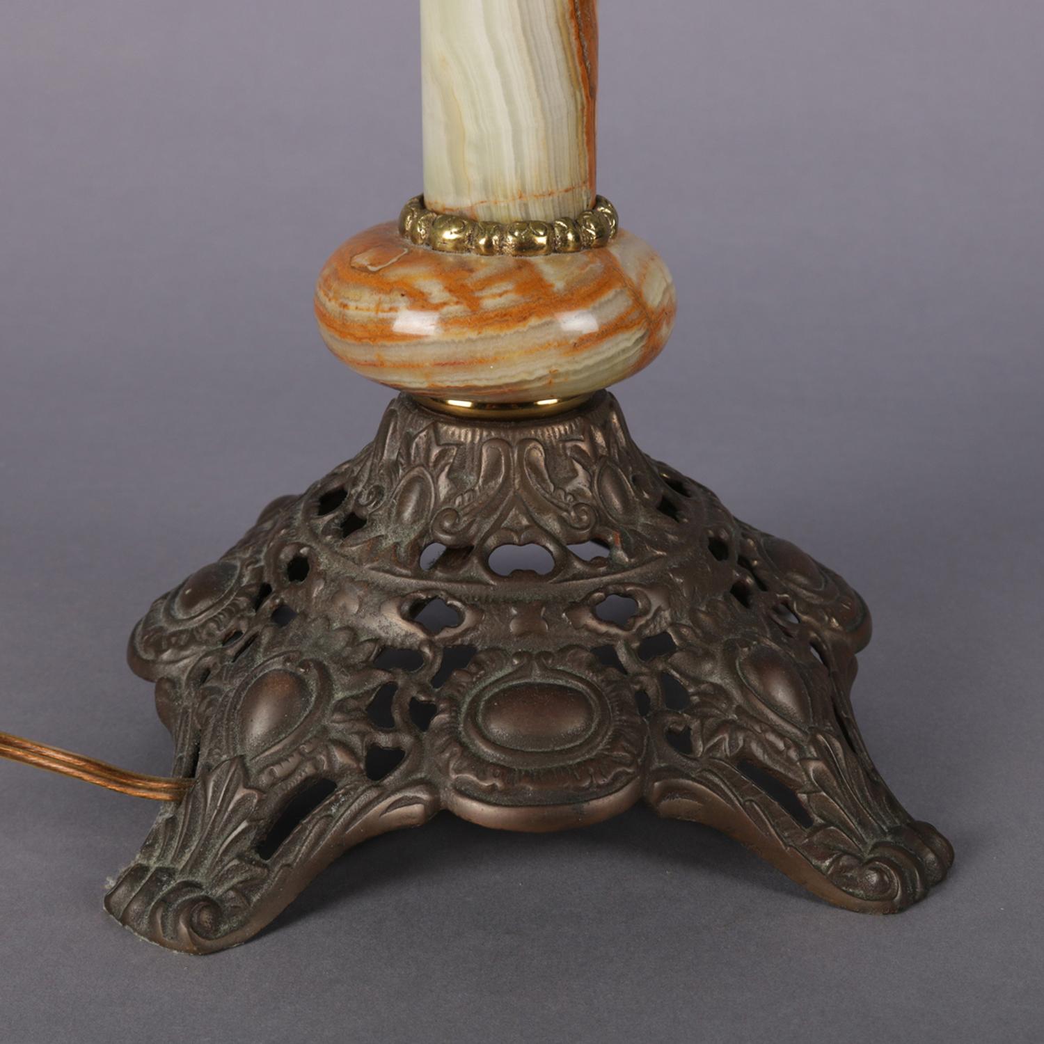 Electrified Hand Painted Brass & Onyx Gone-With-The-Wind Lamp, 19th Century 9