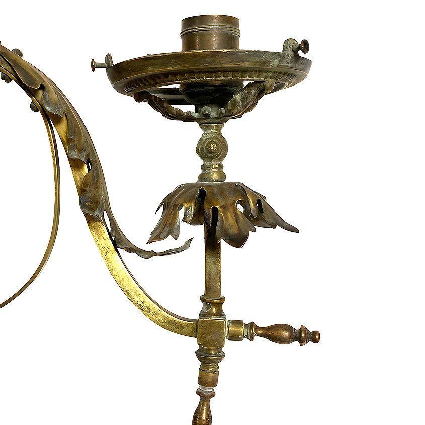 Electrified Late Victorian Baroque Casted Brass Gas Sconces w/ Shade, Pair For Sale 2