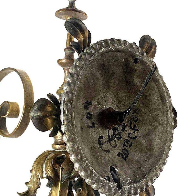 Electrified Late Victorian Baroque Casted Brass Gas Sconces w/ Shade, Pair For Sale 3