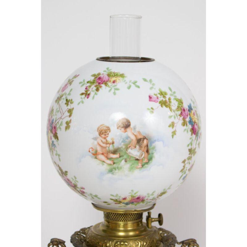 Victorian Electrified Oil Lamp with Floral Shade