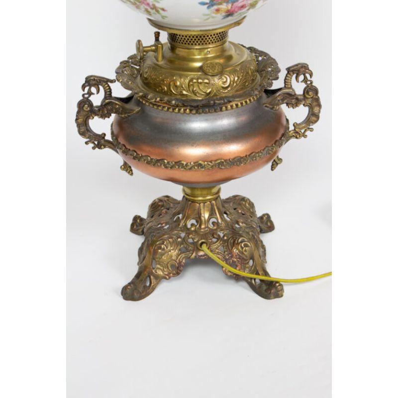 American Electrified Oil Lamp with Floral Shade